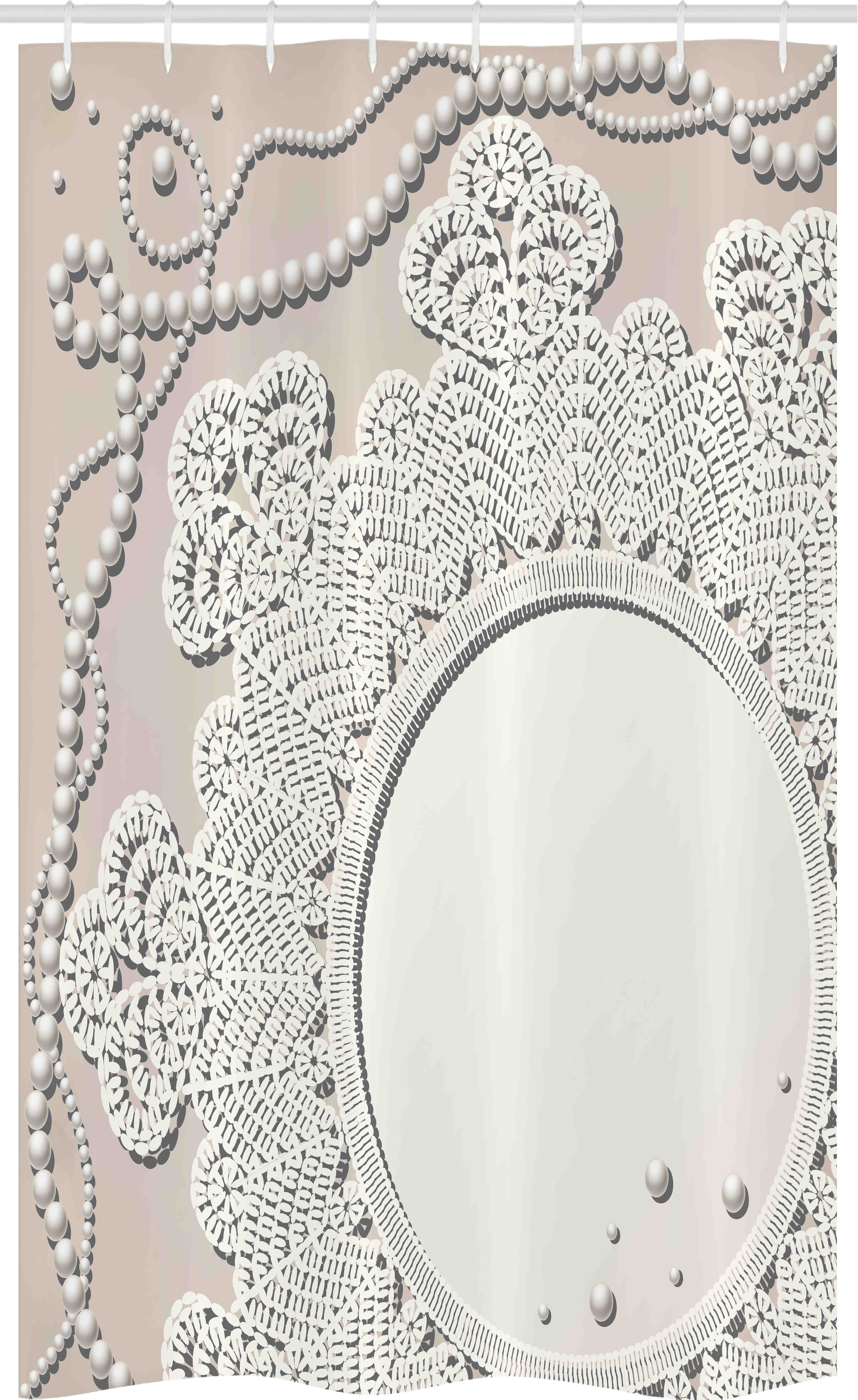Abakuhaus Duschvorhang Badezimmer Deko Set aus Stoff mit Haken Breite 120 cm, Höhe 180 cm, Jahrgang Medaillon Spitze Verziert Perle