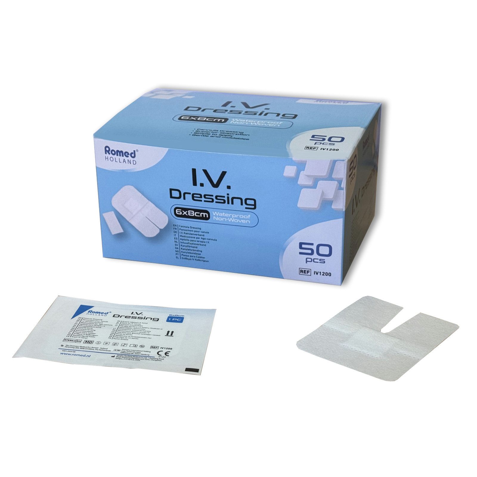 Romed Fixierpflaster I.V. Kanülenverband, 6 x 8 cm, steril, wasserfest, Vlies