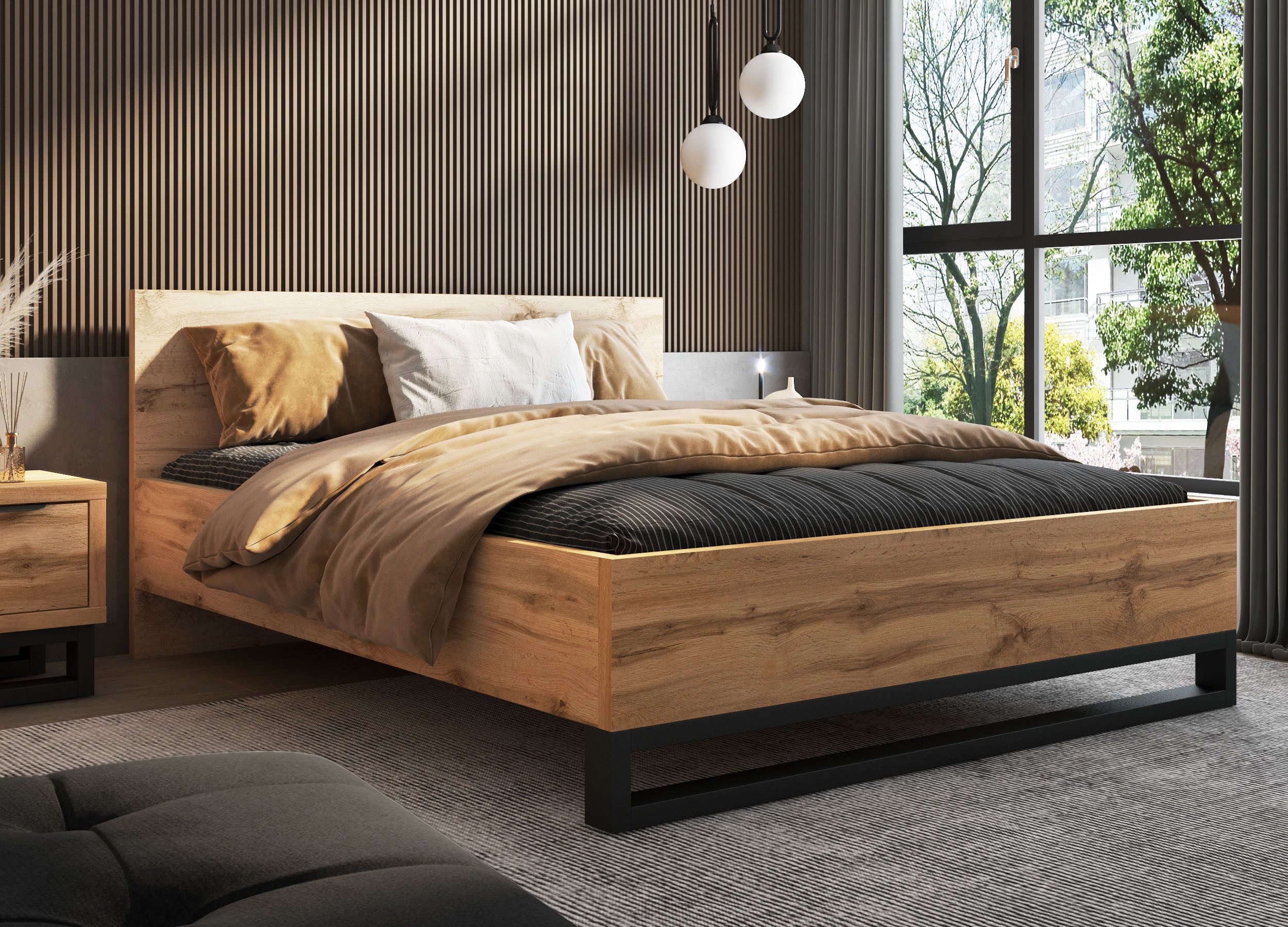 Home affaire Bett Bronne, TOPESELLER! Industrial Design (In den Breiten 140cm, 160cm und 180cm), mit Kufen in Metalloptik, FSC-zertifiziert, Made in EU