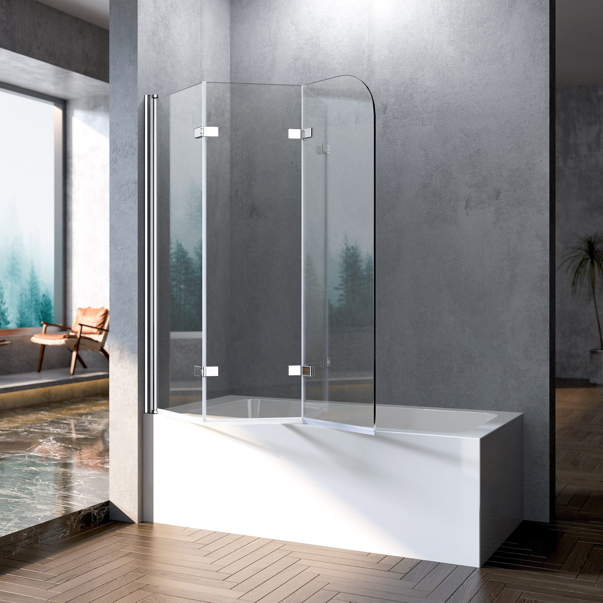 Boromal Badewannenaufsatz Glas 140 x 140 Klarglas, beideseitig Nano 5mm Sicherheitsglas, (Duschwand Badewanne), Verstellber Aluprofile, Duschdichtung