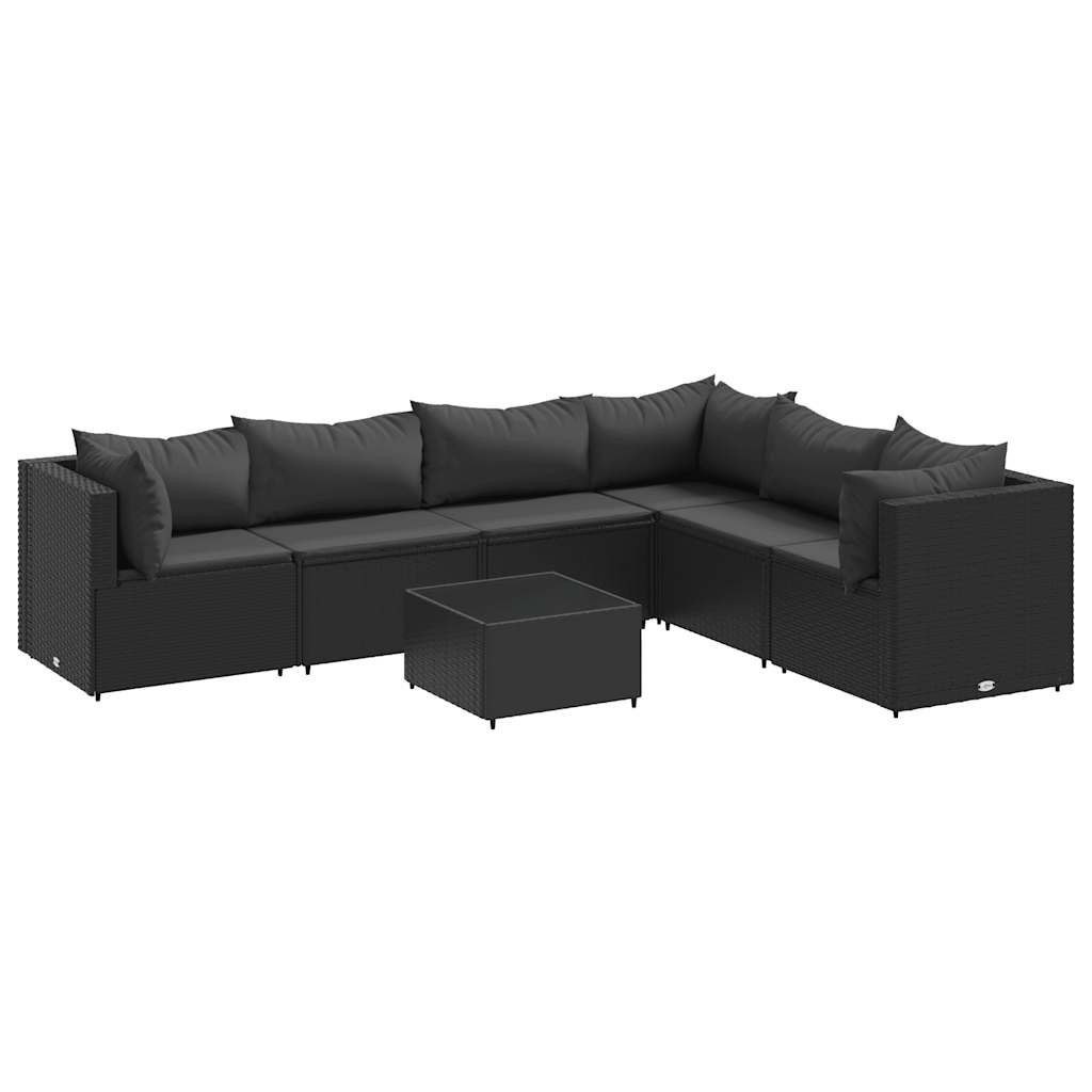 vidaXL Gartenlounge-Set 7-tlg. Garten-Lounge-Set mit Kissen Schwarz Poly Rattan, (1-tlg)