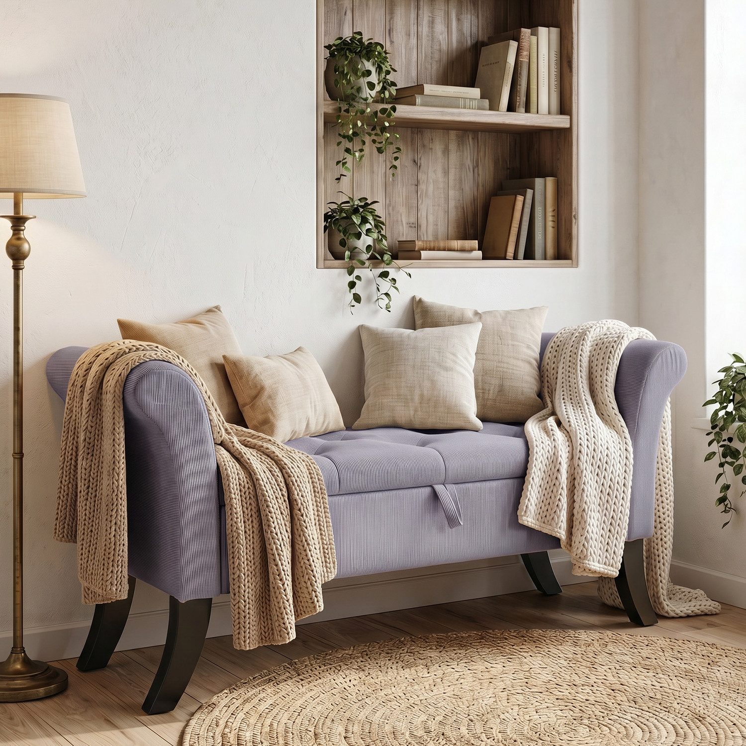 oyajia Bettbank Polsterbank mit Stauraum und Deckel auch als Garderobenbank geeignet (Sitzhocker mit Stauraum,Fußstütze mit stabilen Holzbeinen, Bis 168kg), Sofabank fur Flur, Esszimmer, Schlafzimmer, Wohnzimmer