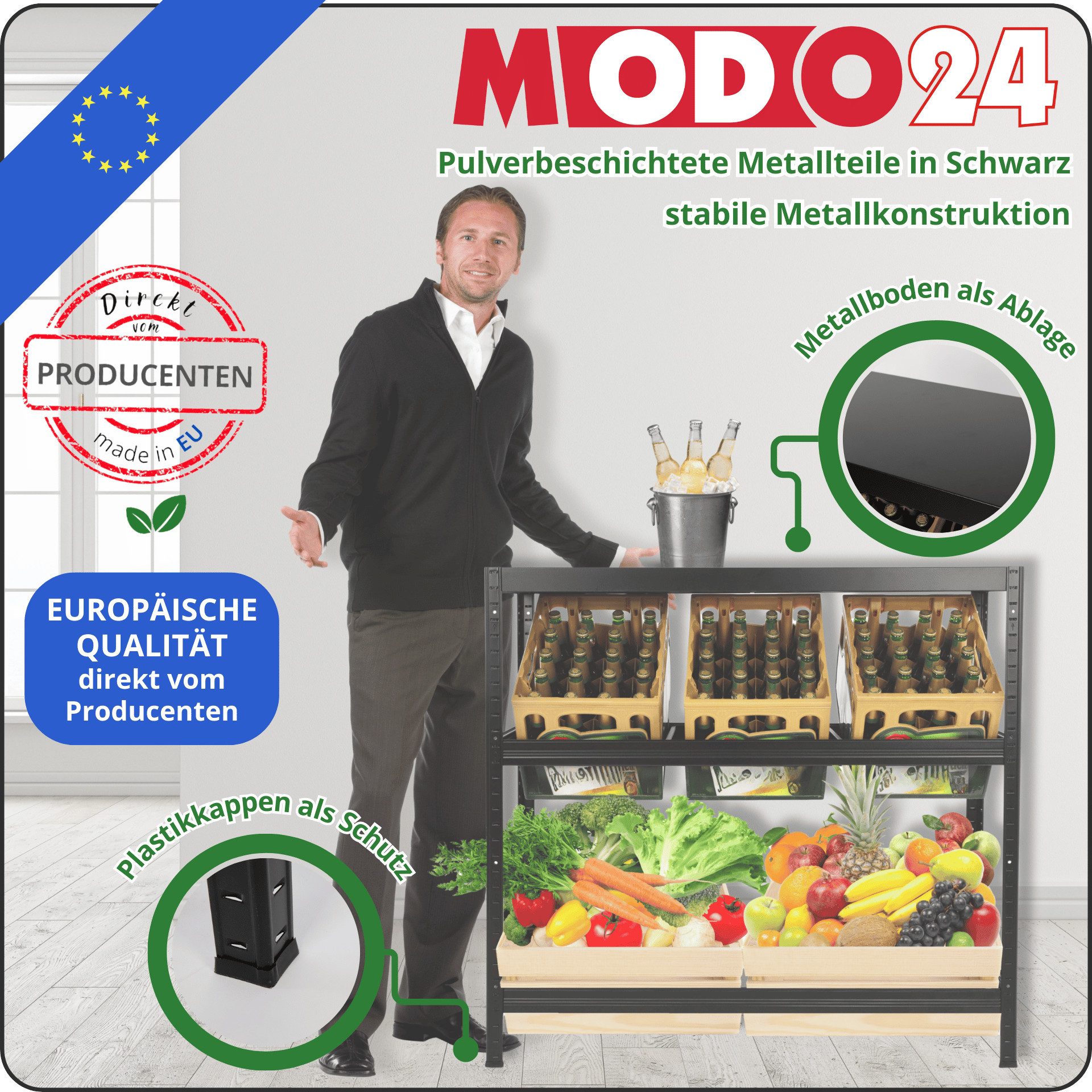 Modo24 Kastenständer RM106 Metall Getränkekistenregal, Kistenregal, für 4 oder 6 Kisten, Getränkeregal Stabil Kistenständer Freistehend, Kistenhalter