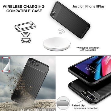 Nalia Smartphone-Hülle Apple iPhone 8 Plus, Carbon Look Silikon Hülle / Matt Schwarz / Rutschfest / Karbon Optik