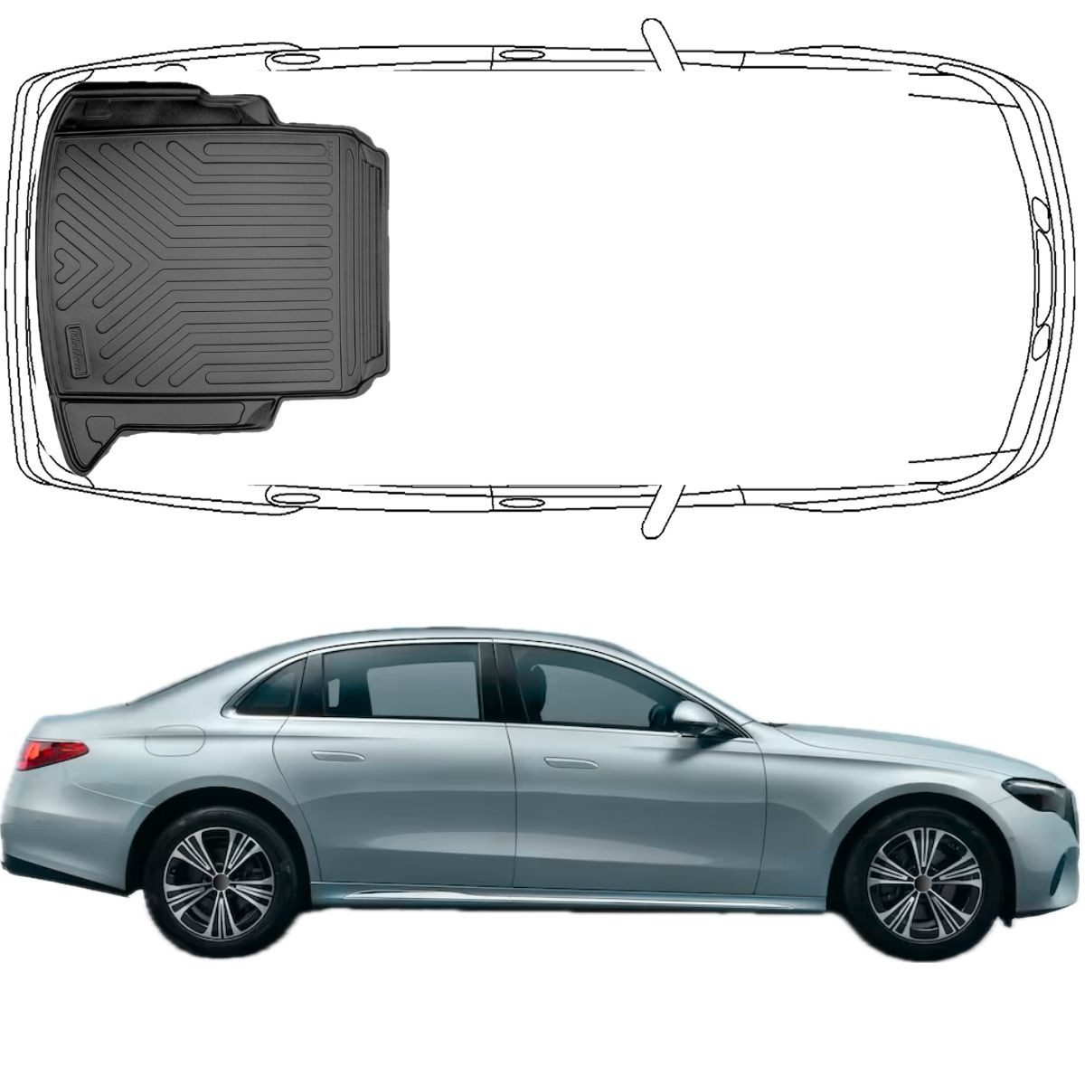 Trimak Passform-Fußmatten Oder Kofferraumwanne Oder Set für Mercedes E Klasse, Mercedes E Klasse W214 Limousune ab 2023 Kofferraummatte TPE