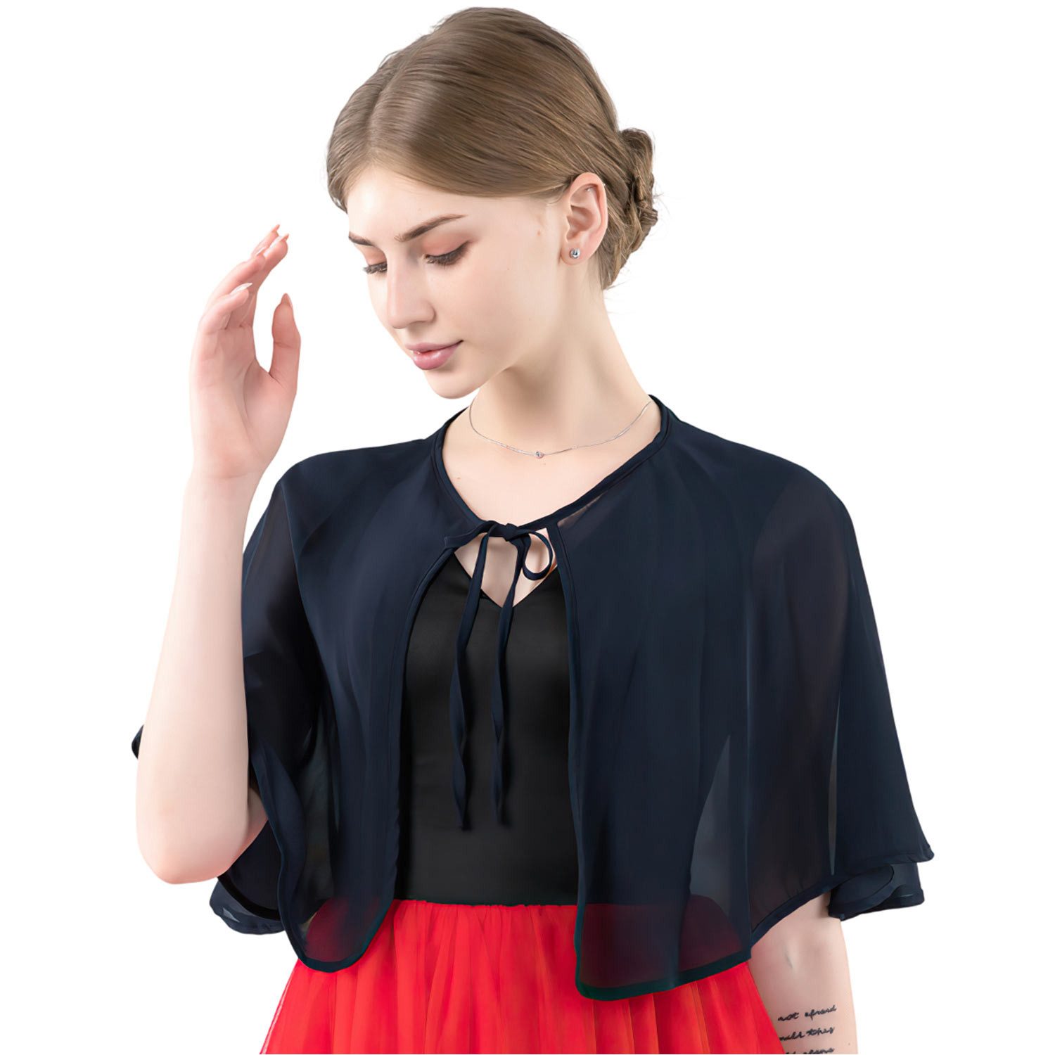 Refttenw Bolero Chiffon Bolero Damen Festlich Stola für Abendkleid, Sommer Strickjacke Brautjacke mit Band