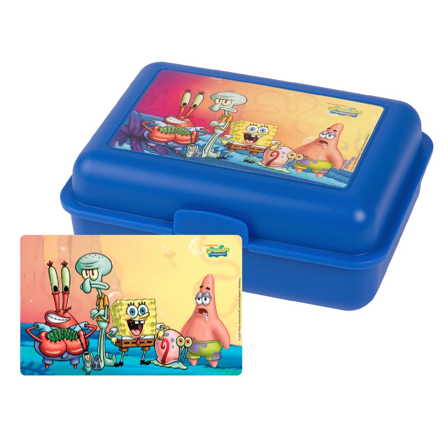 Kunststoff Labels® (PP) Schwammkopf Spongebob Lunchbox Brotdose Trennwand - United Freunde Blau, mit Alle
