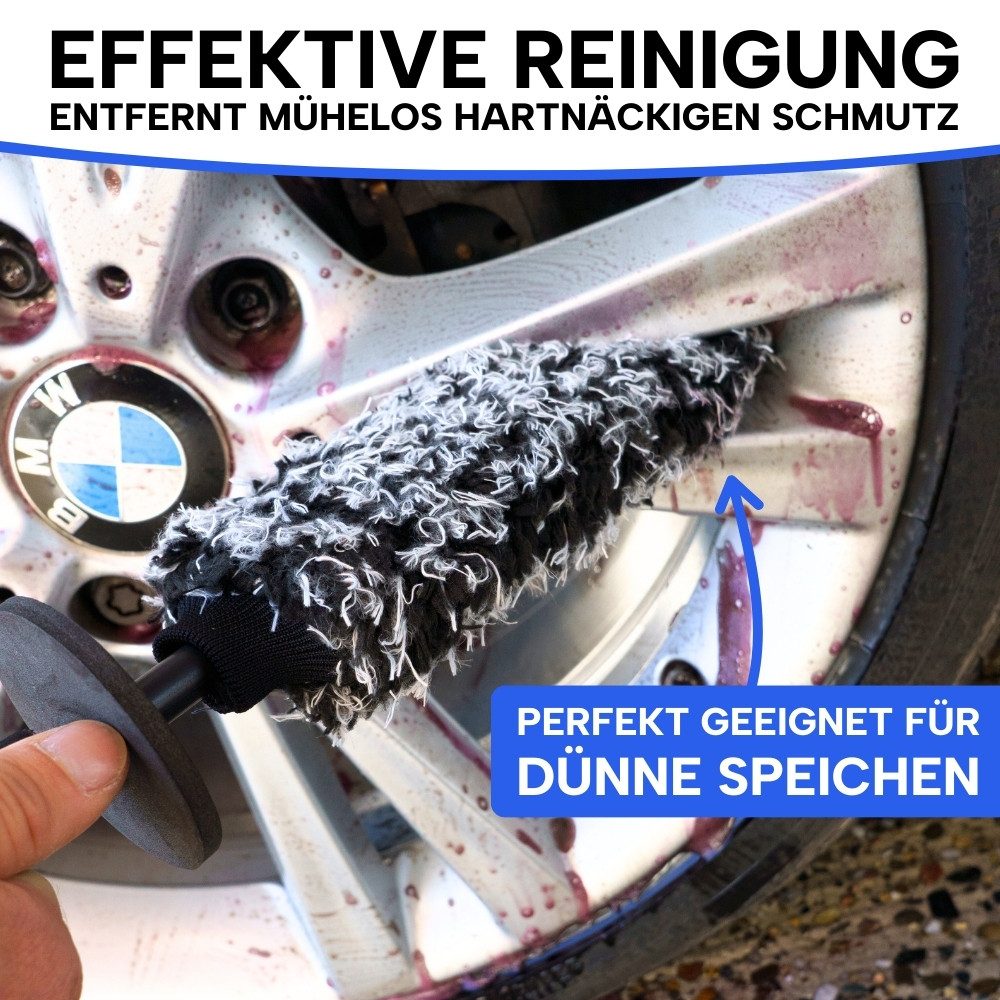 IVALITY Wheel Brush - Ultra-thin Car Microfiber Brush - Premium - Effective & Gentle, For All Car Wheels, Small Gaps, Entire Wheel Well, Car Cleaning, (With 2x Replacement Covers, 3-piece Set, Perfect for Wheel Cleaning), ultra-thin, reaches every corner and the entire wheel well