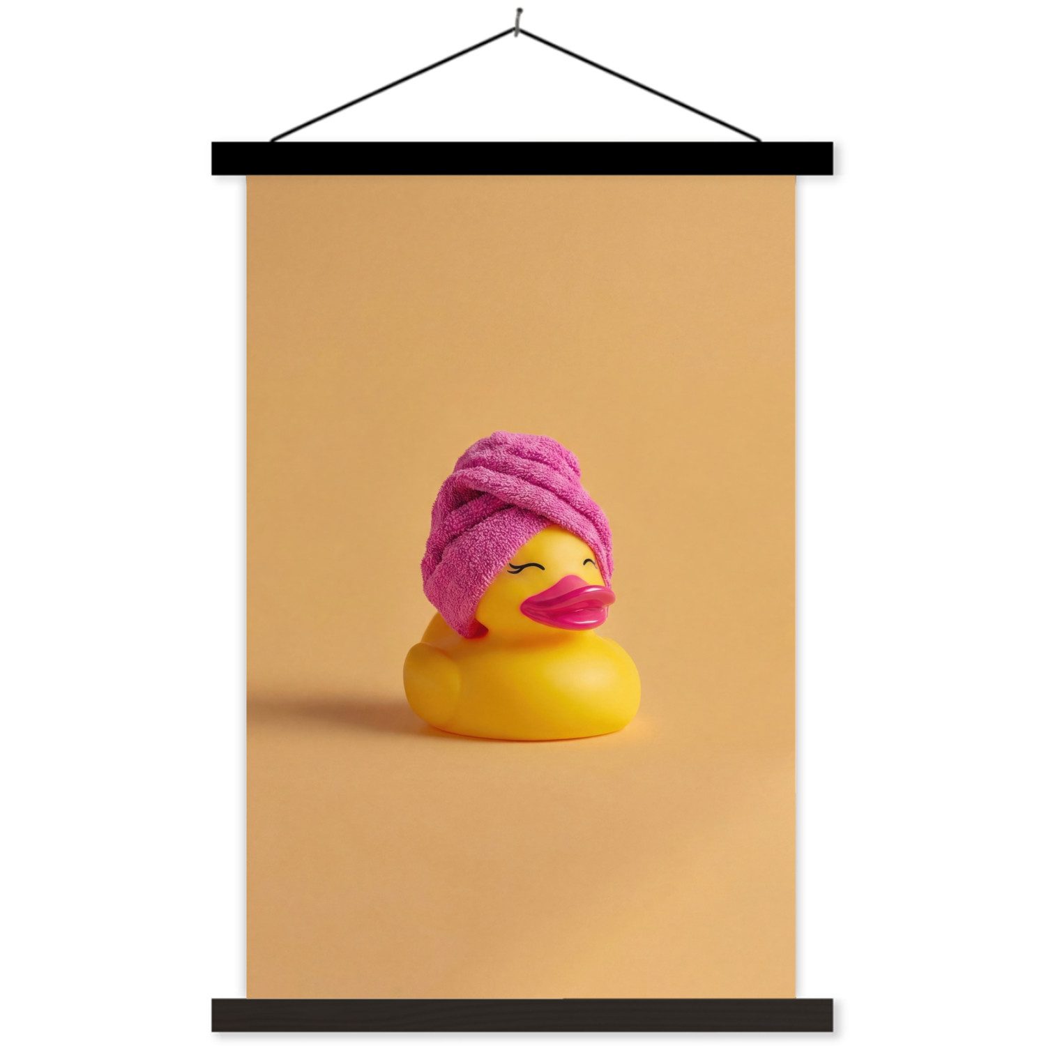 MuchoWow Poster Gummi-Ente - Handtuch - Farbenfroh, (1 St), Bilderleiste, Bilderrahmen, Magnet Rahmen, Holz, 60x90 cm