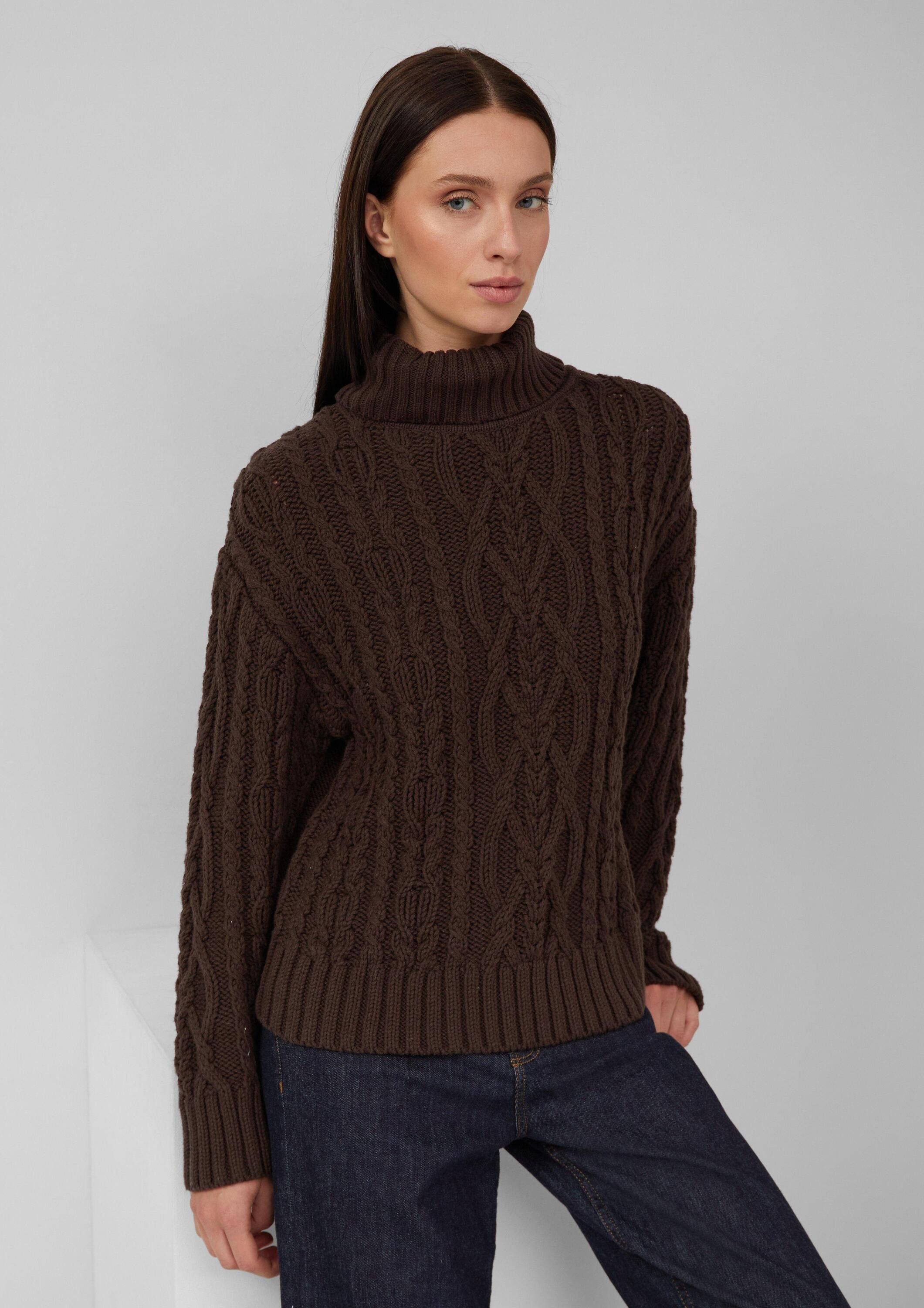 s.Oliver Longpullover Strickpullover Rippshirt mit Spitzeneinsatz und Stehk günstig online kaufen