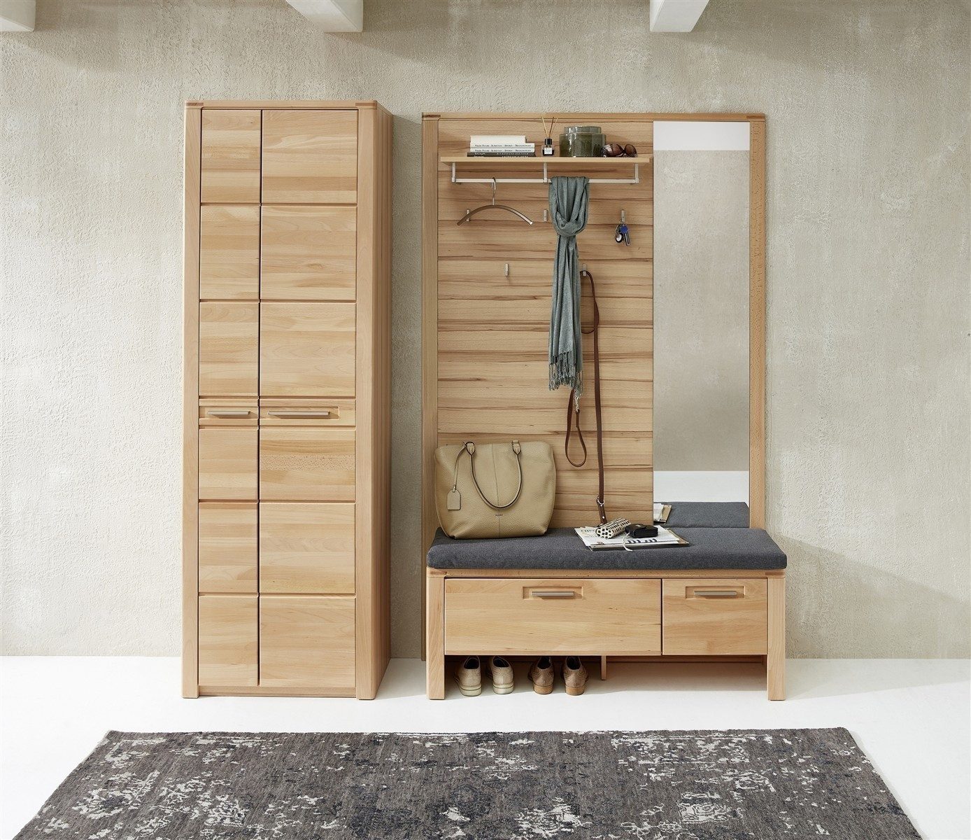 freiraum Garderoben-Set Nature One, 3-teilig, soft-close, FSC-Kernbuche teilmassiv - 200x201x40cm (B/H/T)