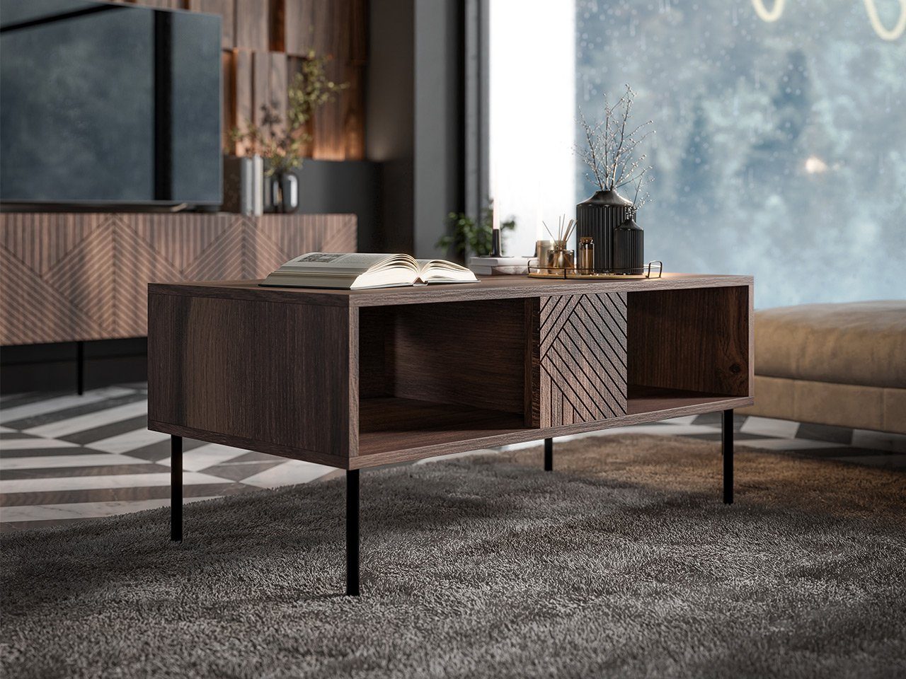MIRJAN24 Couchtisch Art Deco, Metallfüße, 100x55x46 günstig online kaufen