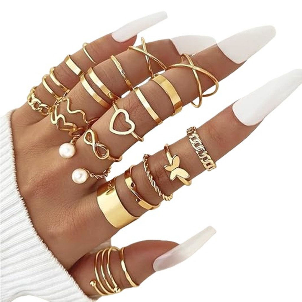 VEKROBOT Fingerring Knöchelring Set 22 Stück Schmetterling Herz. Retro Design für Damen (1-tlg., Stackbarer Ring-Set)