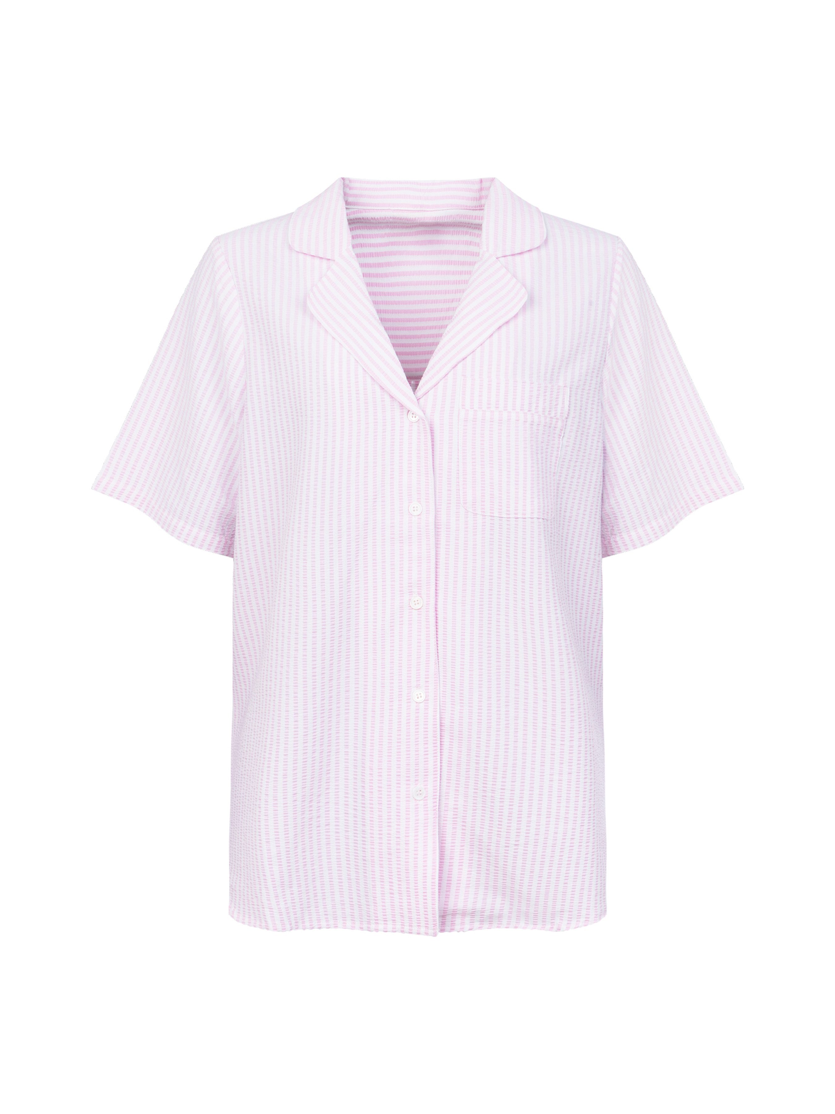 Dorina Pyjamaoberteil Diana V-Ausschnitt, feine Streifen, Kurzarm, weich, leicht