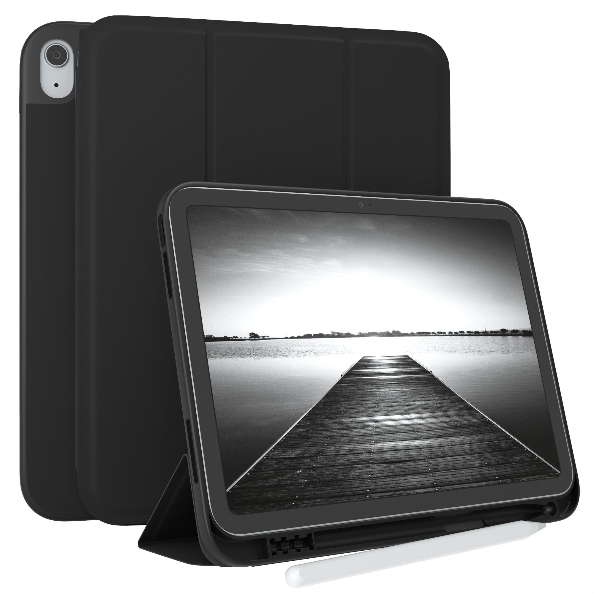 EAZY CASE Tablet-Hülle Penholder Smartcase für Apple iPad 10. Gen. (2022) 10,9 Zoll, Hülle Schutzhülle mit Sleep Wake Up Funktion Etui zum Klappen Schwarz