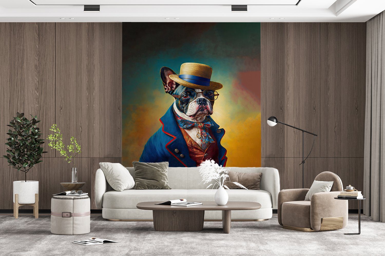 - (4 - Porträt, - Matt, Hund - Farbe Fototapete Wandtapete Wohnzimmer, für Accessoires Tapete St), Montagefertig Kleidung MuchoWow Vinyl bedruckt,