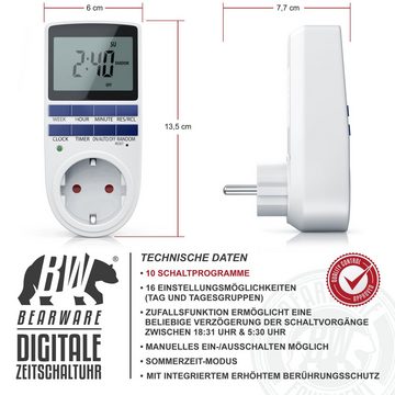 BEARWARE Zeitschaltuhr, digital, 2,1" LCD-Display, max. 3680W, 10 Programme, Zufallsschaltung