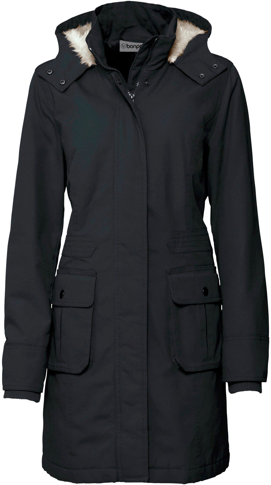 bonprix Parka mit Kapuze und Fellimitat, aus Baumwolle, mit taillierter Pas günstig online kaufen