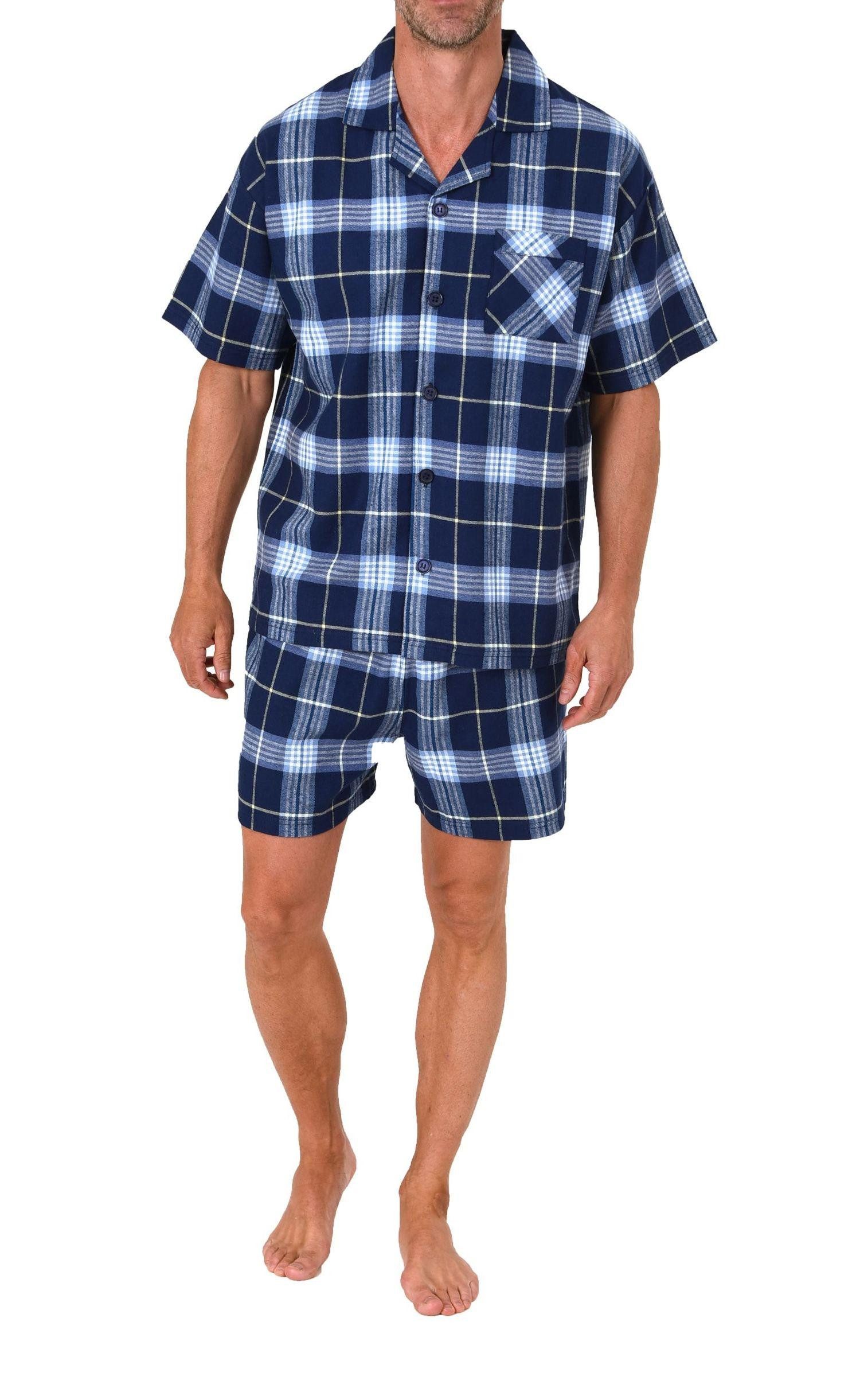 Pyjama Normann Herren Flanell kurzarm Schlafanzug Shorty – auch in Übergröße