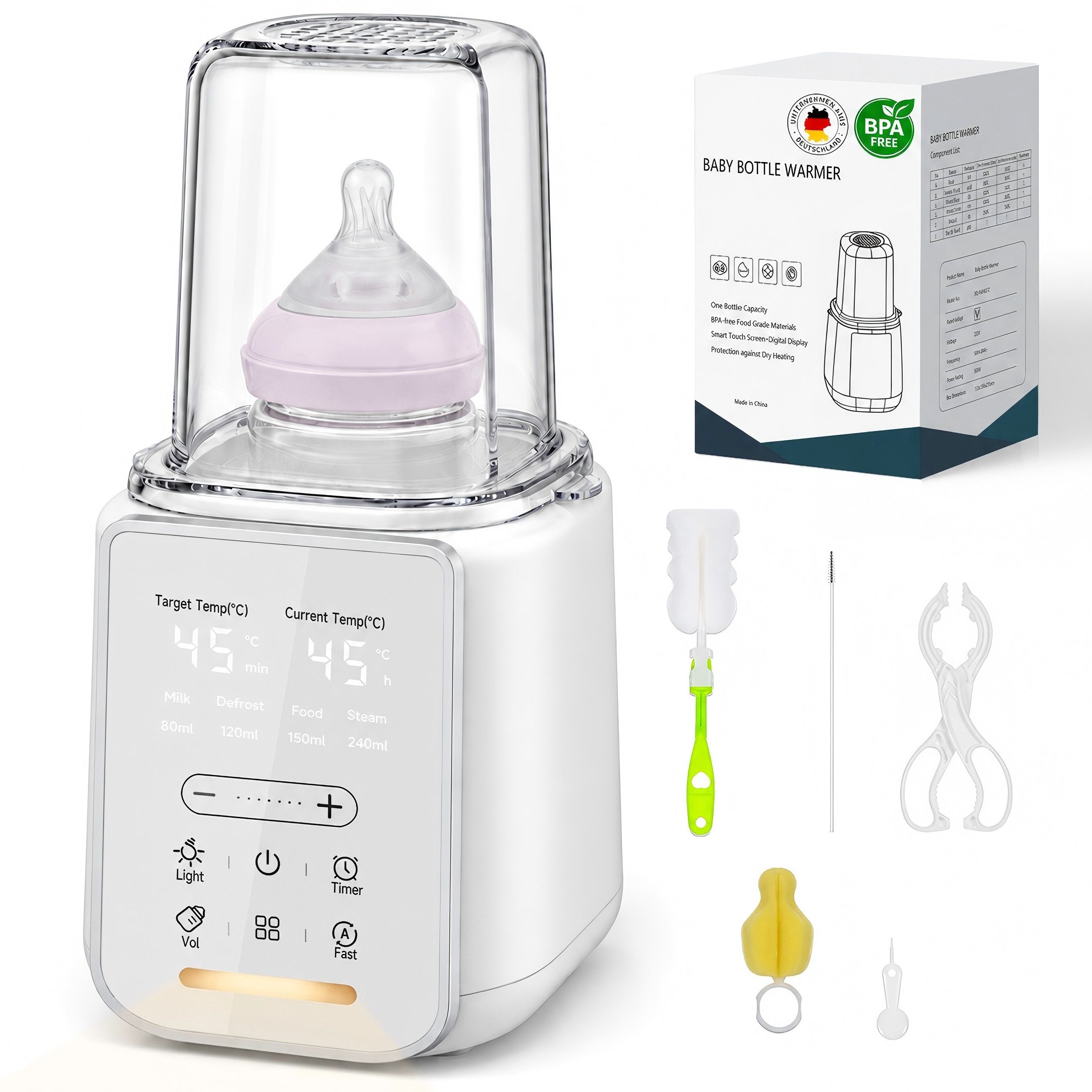 SWGOTA Babyflaschenwärmer 2026 Neuer 9-in-1 Babyflaschenwärmer Sterilisator, NTC, BPA-frei, Für 60–240 ml, 360° Wasserbad, Nachtlicht, 48H Warmhalten, 1–24H Timer