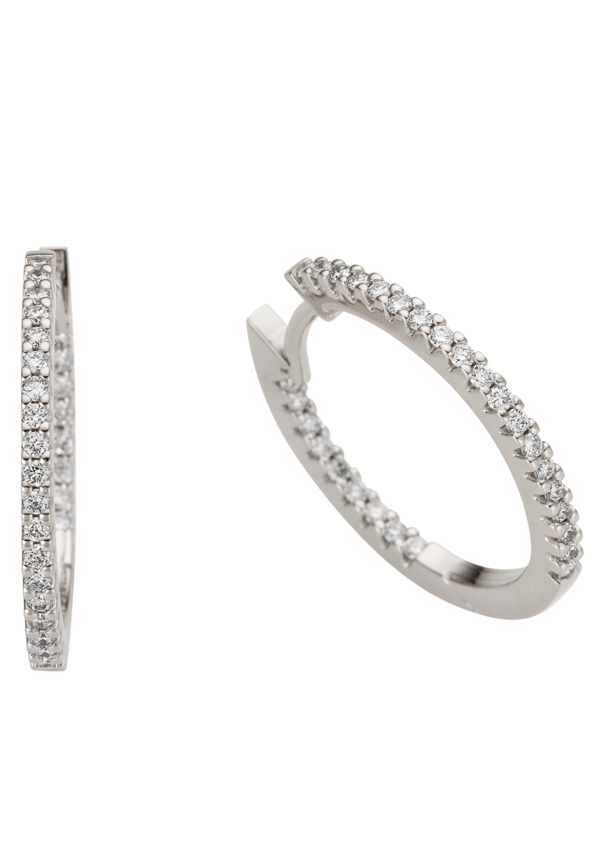 Firetti Paar Creolen Schmuck Geschenk Gold 585, Zeitlos, elegant, glänzend, massiv, mit Brillant - Verschnittfassung