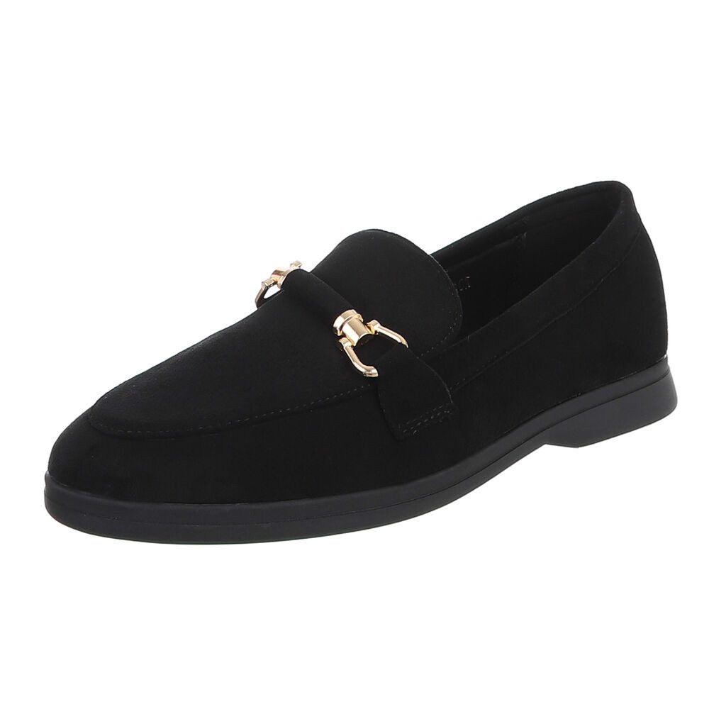 Ital-Design Elegante Loafers für Damen mit Komfort und stilvollem Design Slipper (91117127) Blockabsatz Mokassins in Schwarz