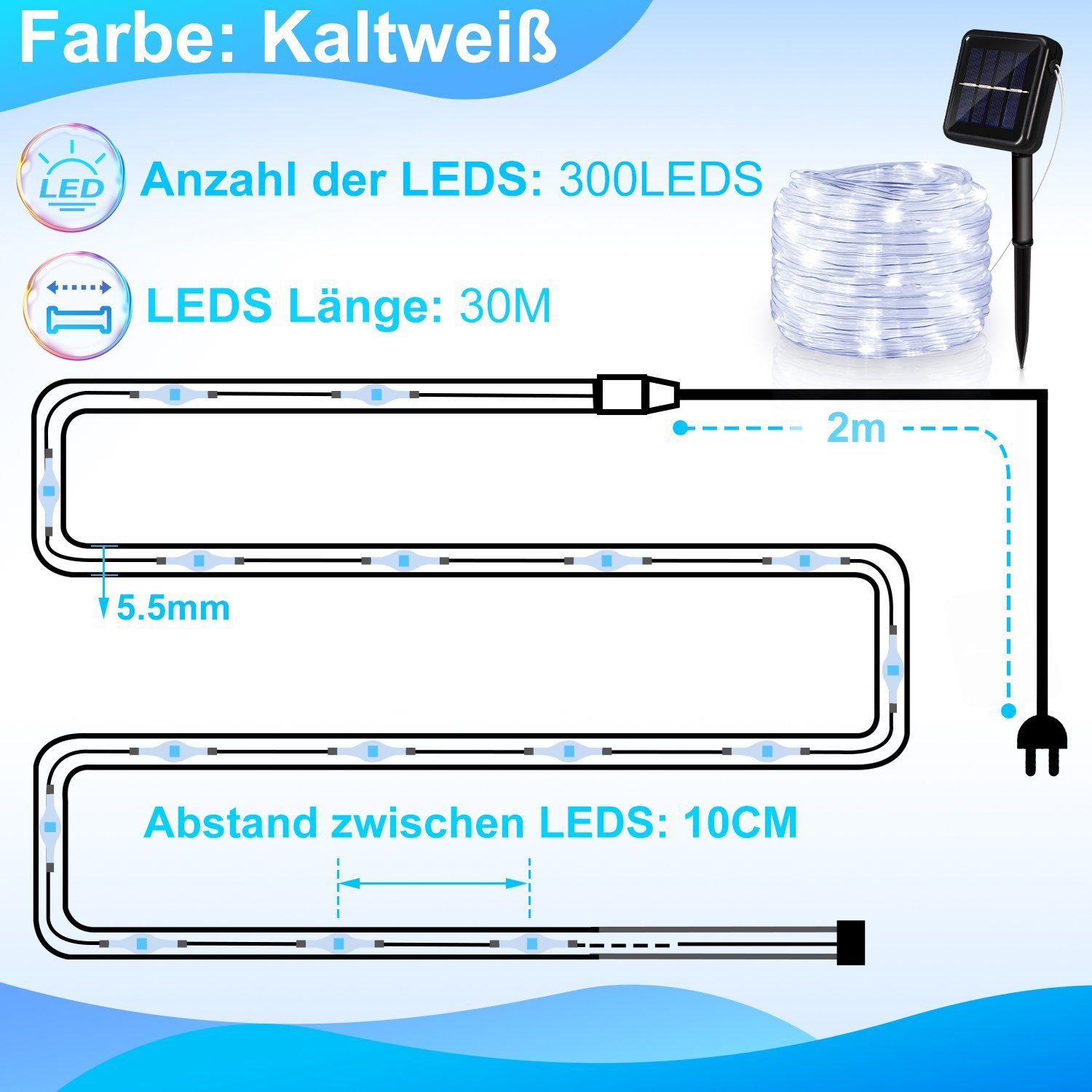 10m Solar Solarleuchte Lichterkette Lospitch LED LED LED-Lichterschlauch Solarleuchten,Kaltweiß