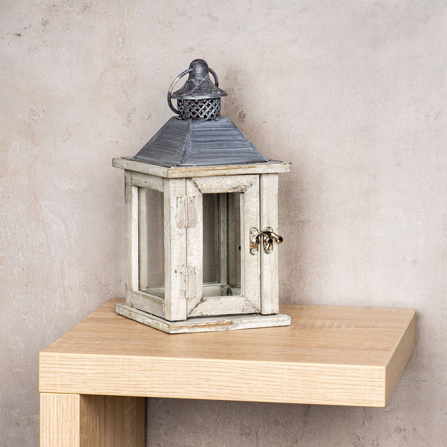 Levandeo® Kerzenlaterne, Laterne Holz 27x13x13cm Metall günstig online kaufen