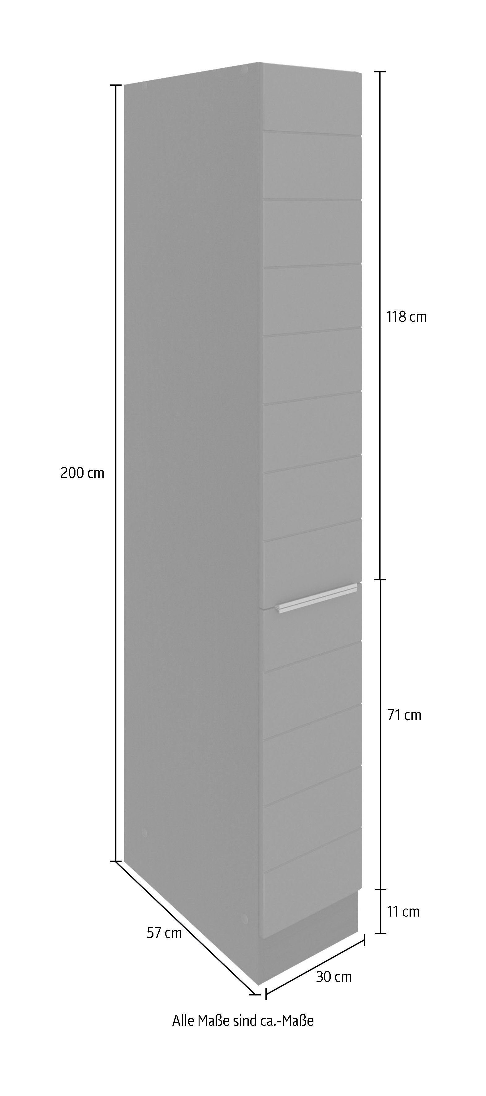 Lisene breit, HELD grau Luhe MDF-Fronten hochwertige waagerechter MÖBEL graphit | 30 mit Matt/grafit cm Apothekerschrank