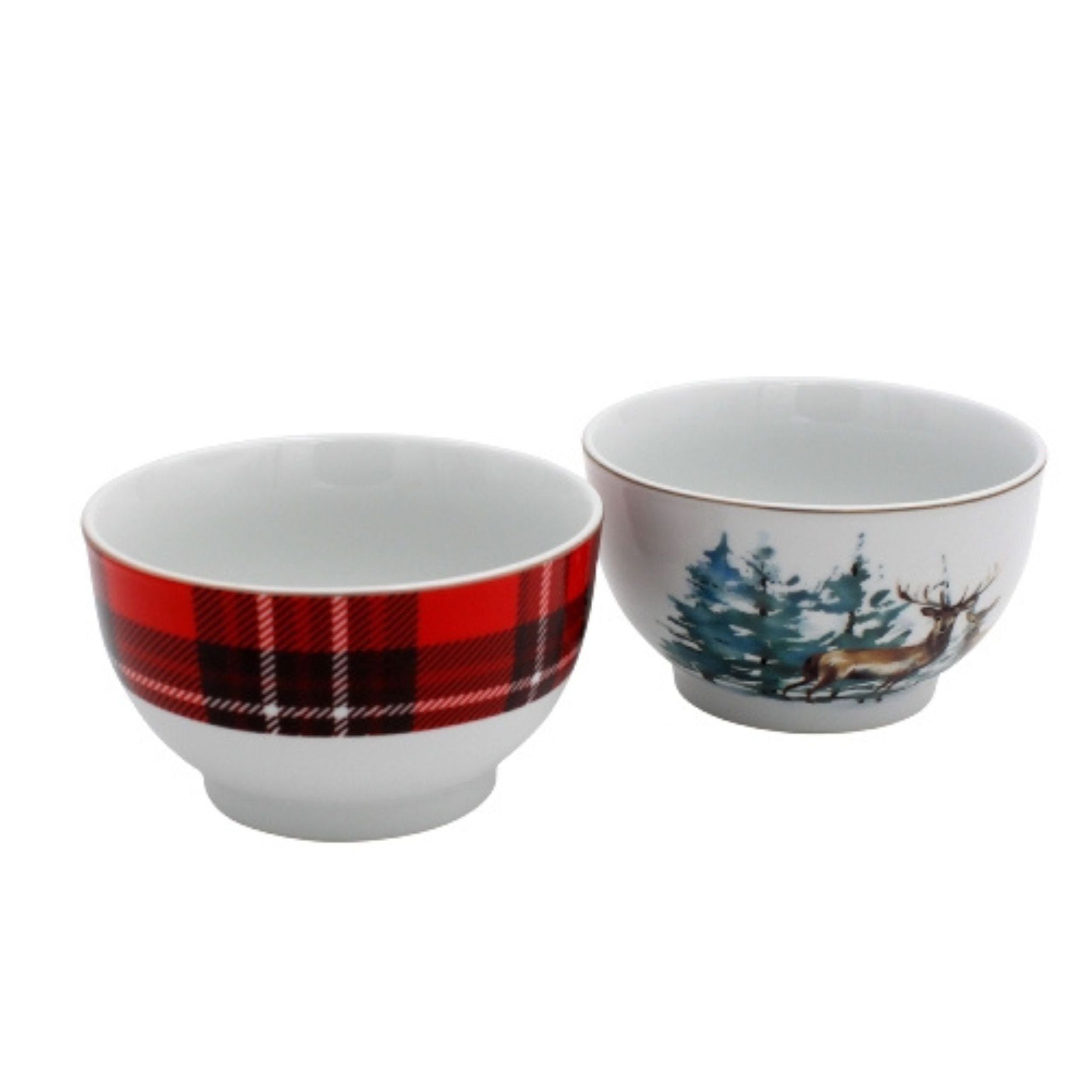 Werner Voß Servierschüssel Porzellan Schale Weihnachten Karo Hirsch 13,5 cm, 2 St.