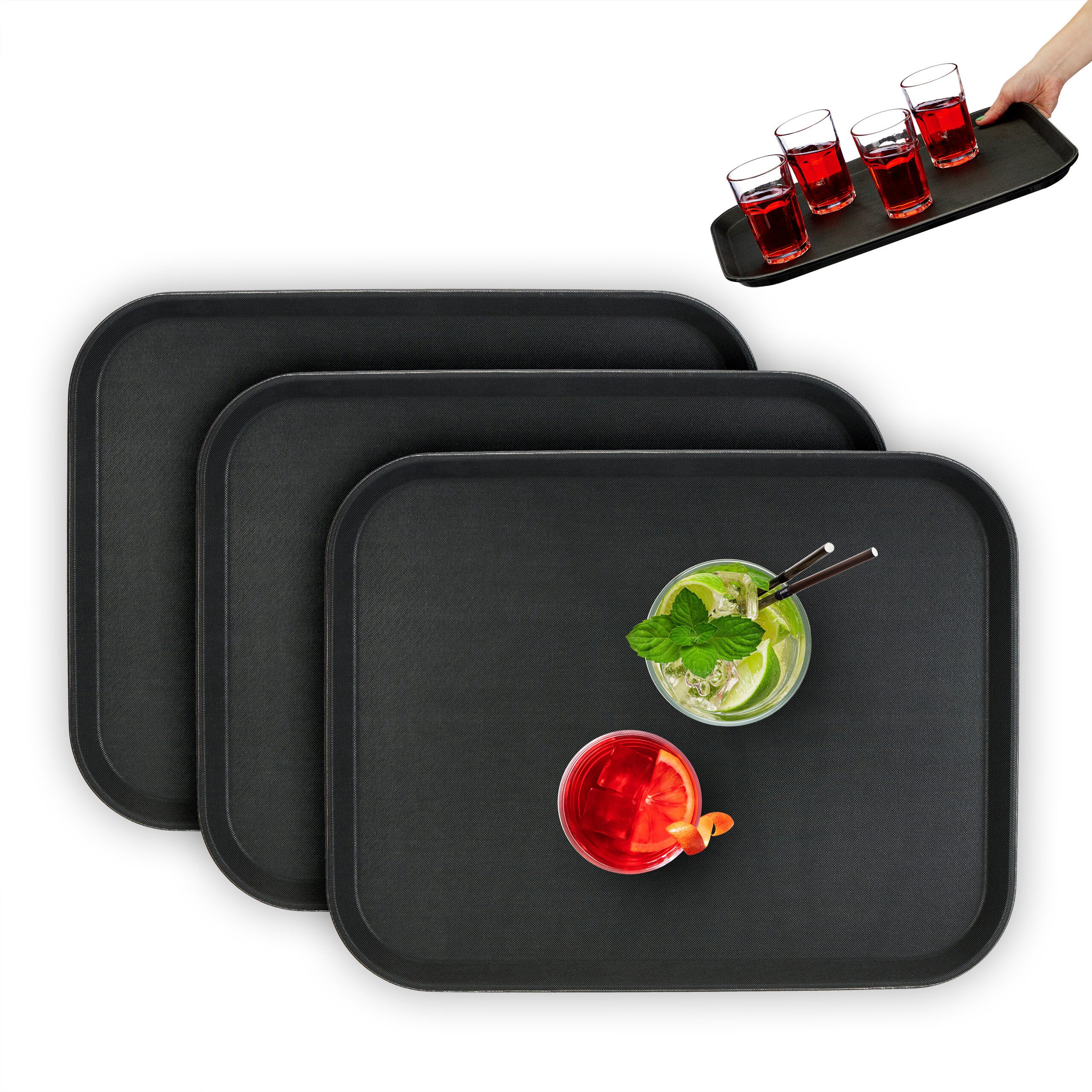 relaxdays Tablett 3er Set Serviertablett 46 x 35 cm, Kunststoff, (Set, 3-tlg., 3er Set)
