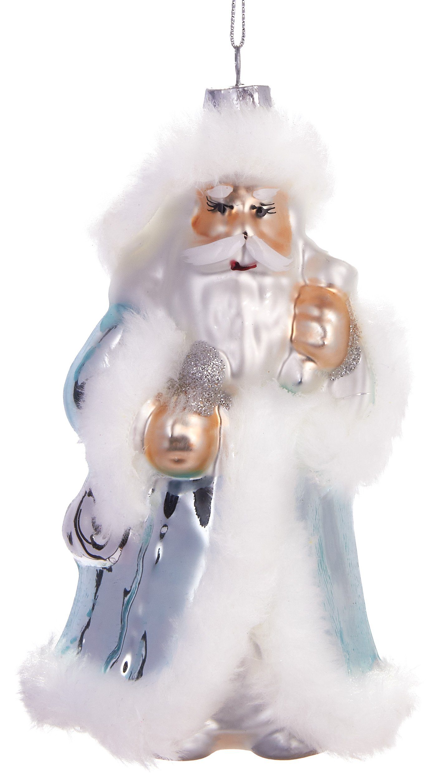 Mundgeblasene cm Baumkugel Weihnachtsdekoration BRUBAKER strahlende Lustige Christbaumschmuck - Glas, aus 15 Weihnachtsmann, handbemalt Weihnachtskugel