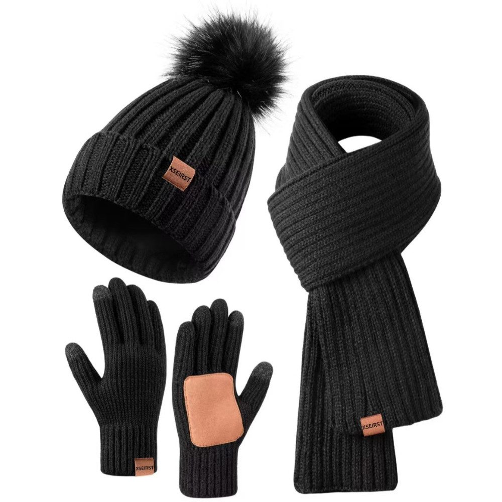 Blusmart Mütze & Schal Wintermütze, Schal und Handschuhe für Damen (Touchscreen-Handschuhe, 3-tlg., Bequem und warm) Für winterliche Outdoor-Aktivitäten wie Skifahren