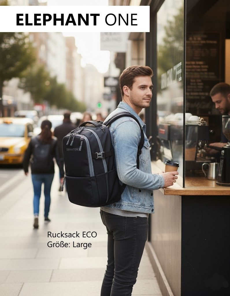 ELEPHANT Reiserucksack Handgepäck Fly Kabinen Daypack Herren Damen Laptopfach, Geheimfach Overnight Daypack Reise Flugzeug One ECO 13132 +Gurt