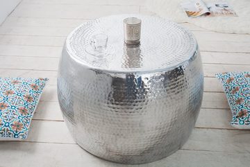 riess-ambiente Couchtisch ORIENT Ø60cm silber (Einzelartikel, 1-St), Wohnzimmer · rund · Metall- Aluminium · Hammerschlag Design · handmade