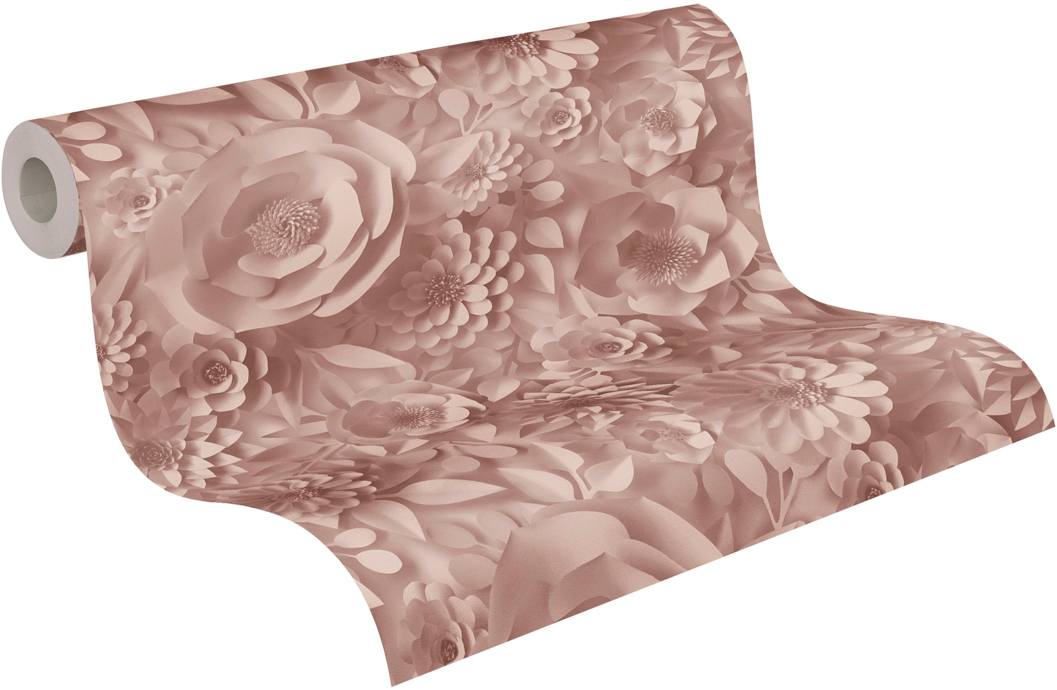 glatt, Création Blumen Optik, (1 matt, PintWalls 3D St), A.S. Vliestapete rosa/weiß Blumenwand