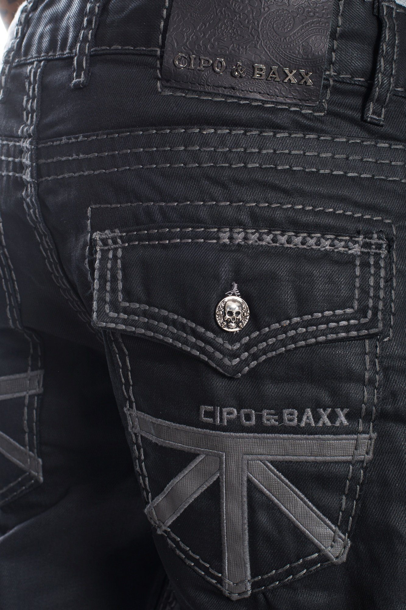 Baxx Dicke gewachster Waschung stylischen Cipo mit Applikationen Herren Regular-fit-Jeans und & Nähte Jeans Hose