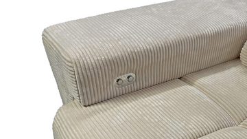 Massivart® Ecksofa SPEED Cord beige / 285 cm, Cordsofa, Sitztiefenverstellung, Kopfteilverstellung, Wellenunterfederung