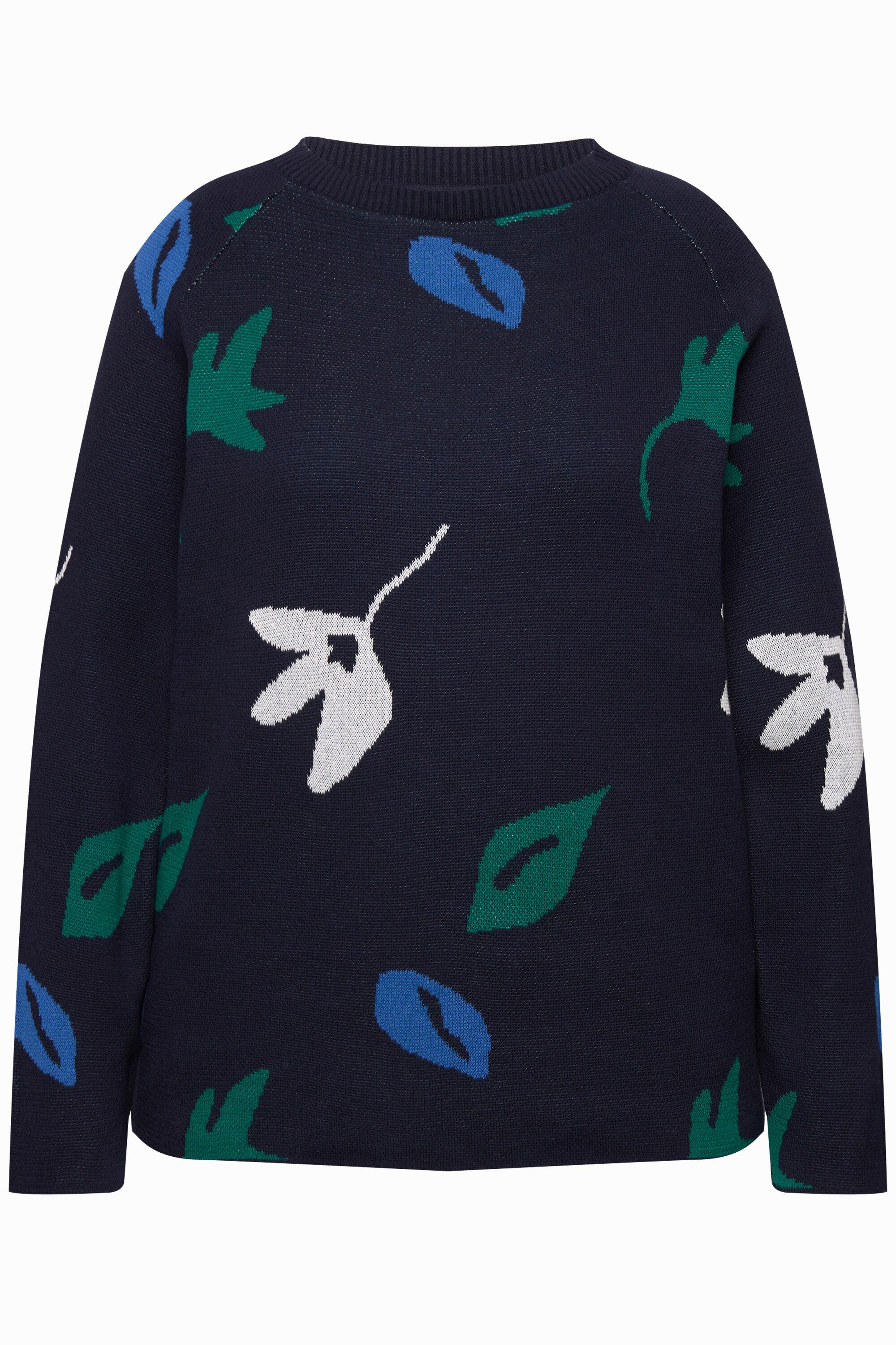 Ulla Popken Strickpullover Pullover Blätter U-Boot-Ausschnitt günstig online kaufen