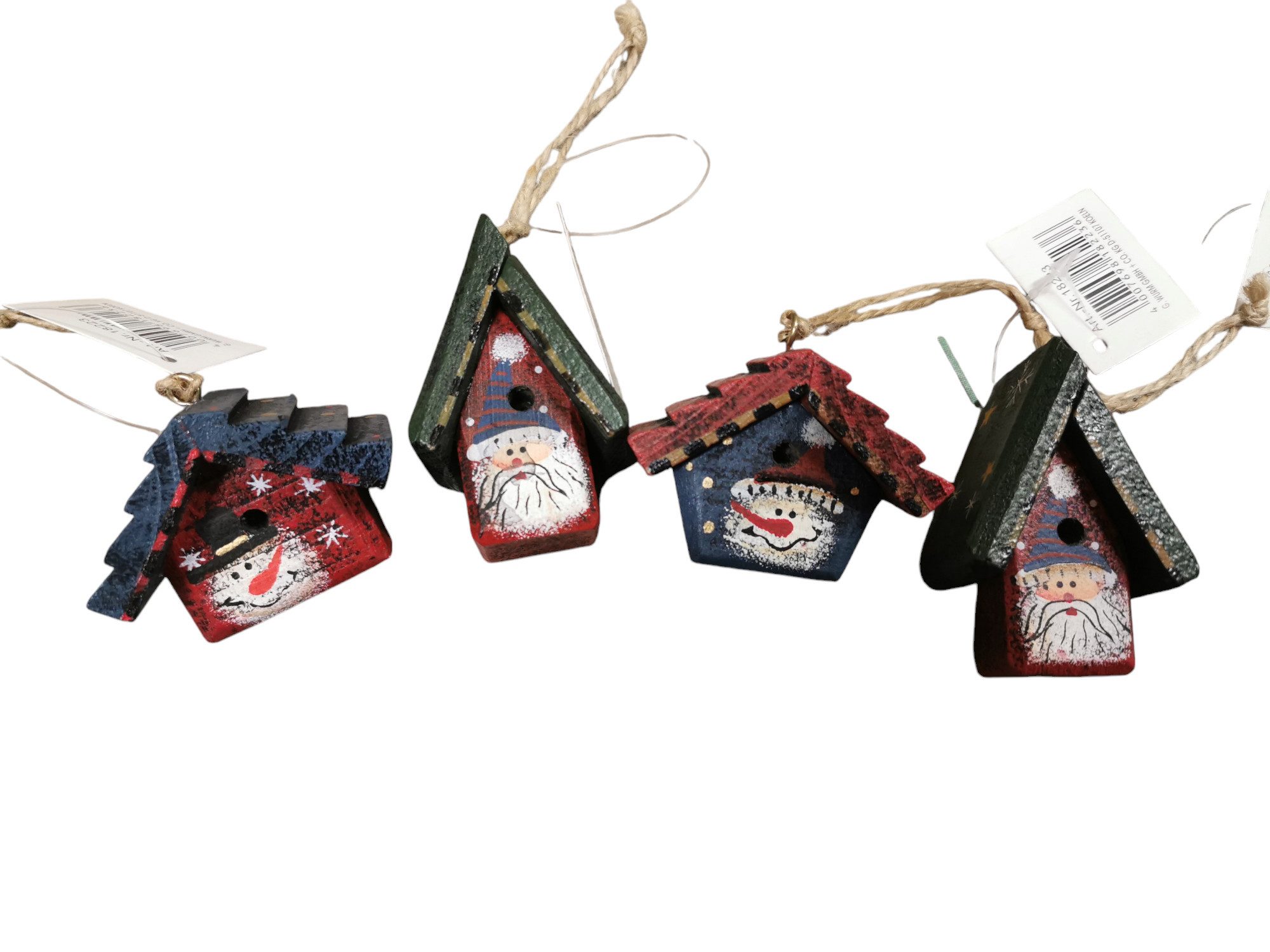 Partystrolche Christbaumschmuck Baumanhänger Häuschen aus Holz, handbemalt, 4er Set