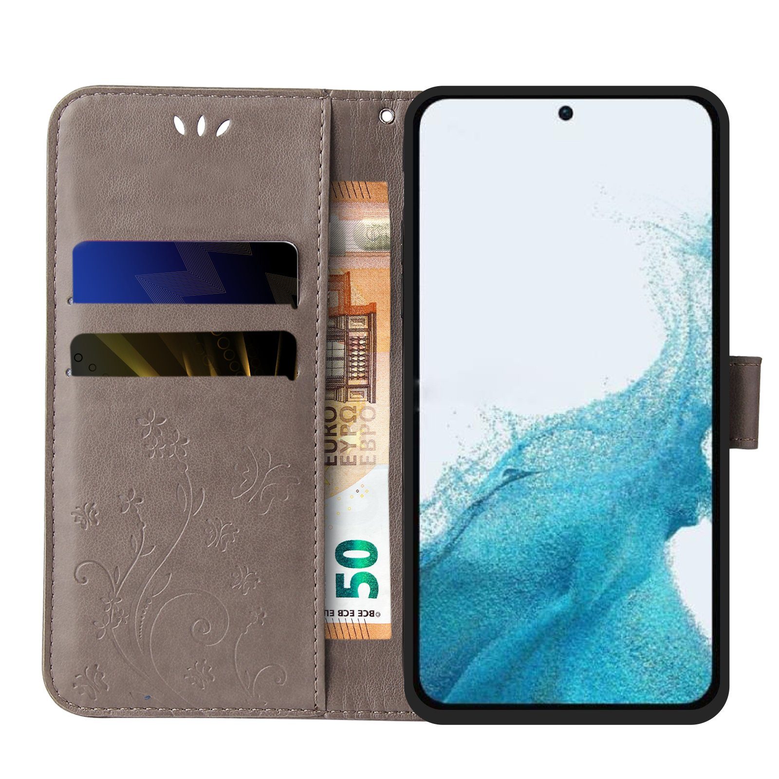 Tec-Expert Handyhülle Cover Tasche Hülle für Samsung Galaxy A54 5G 6,4 Zoll, Klapphülle Case mit Kartenfach Fliphülle aufstellbar, Motiv Blumen
