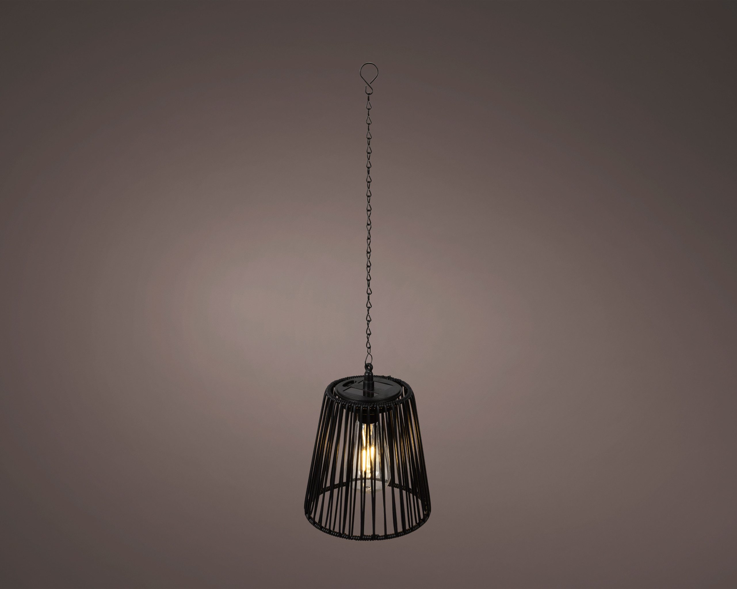 Lumineo LED Solarleuchte, Dauerlicht, warmweiß, Solar LED Pendelleuchte Outdoor 17,5cm Rattan-Optik Schwarz / Warmweiß