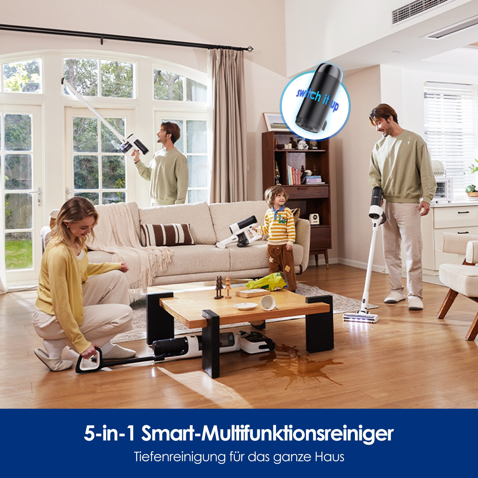 Tineco Nass-Trocken-Sauger Floor One Switch S6 Stretch Plus mit 85°Grad Heißluft-Trocknung, 290 W, beutellos, für Tierhaare & Allergiker, Selbstreinigung, Teppich & Hartboden