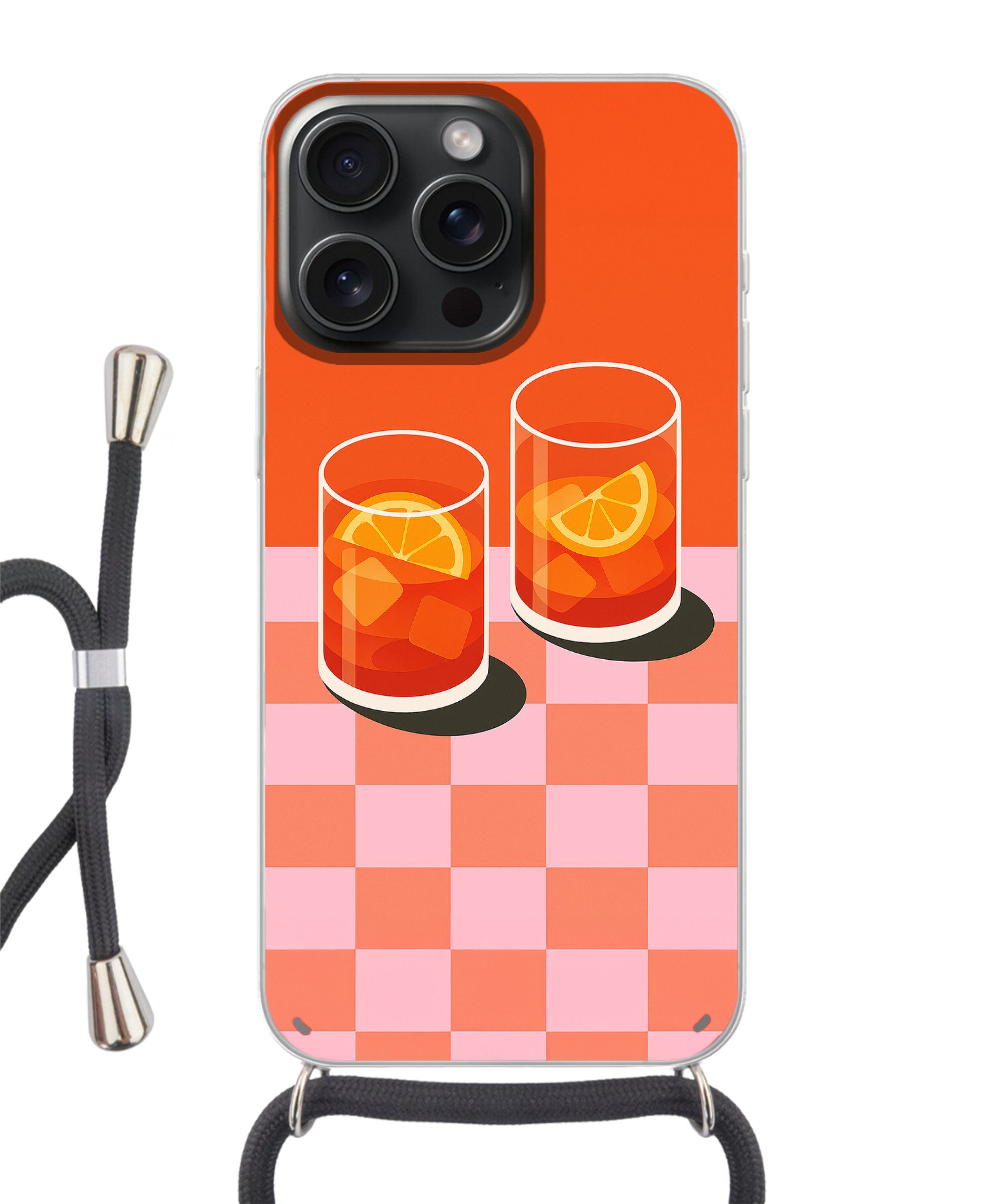 MuchoWow Handyhülle für Apple iPhone 15 Pro Max Orange - Brillen - Orange, Tragbare Handyhüllen mit Kette zum umhängen, Handykette Handyband