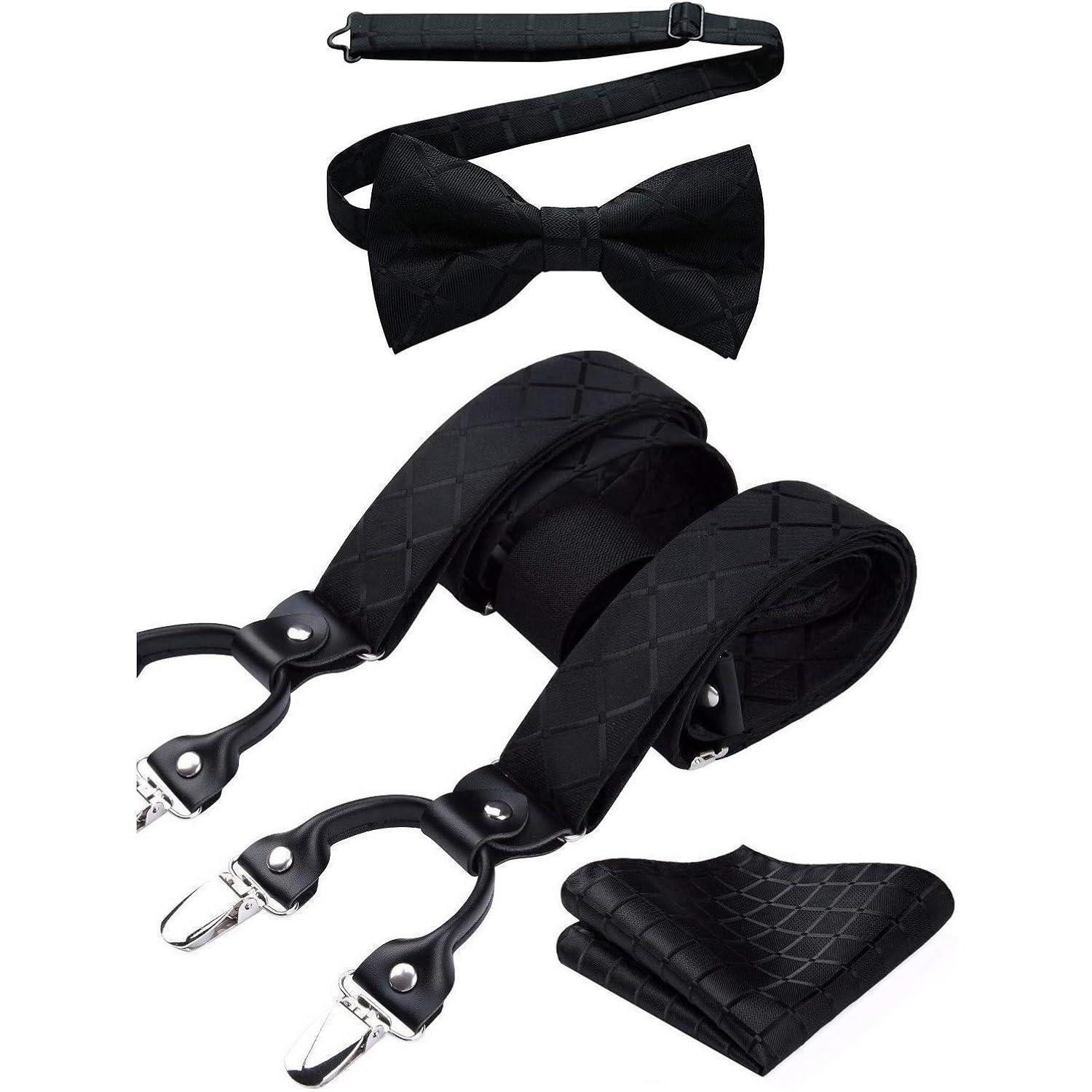 LuxusKollektion Hosenträger Hosenträger Herren 3,5cm 6 Clips Y Form Einheitsgröße Schwarz Kariert