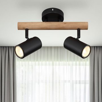 etc-shop Deckenstrahler, Leuchtmittel nicht inklusive, Deckenleuchte Wohnzimmerlampe 2 Flammig Holz Spots beweglich L 31 cm