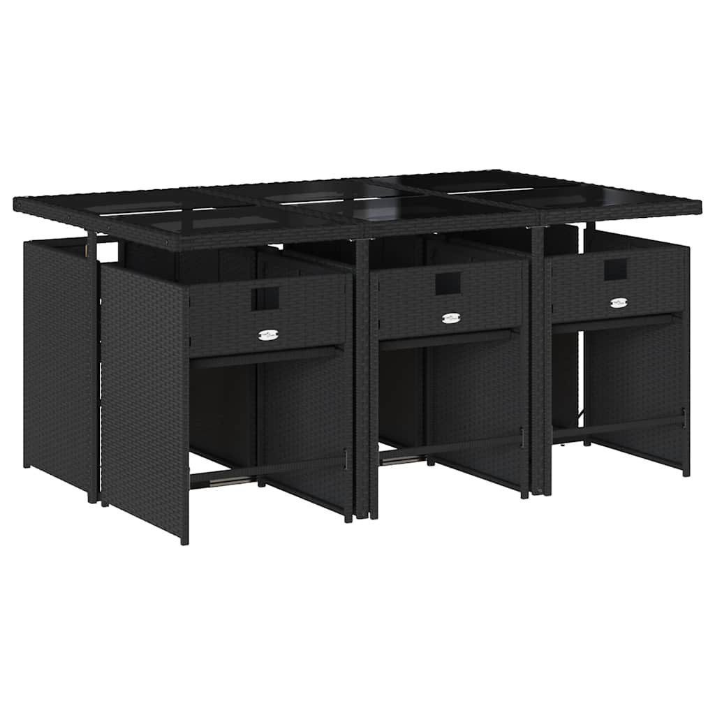 vidaXL Garten-Essgruppe 7-tlg. Garten-Essgruppe mit Kissen Schwarz Poly Rattan, (6-tlg)
