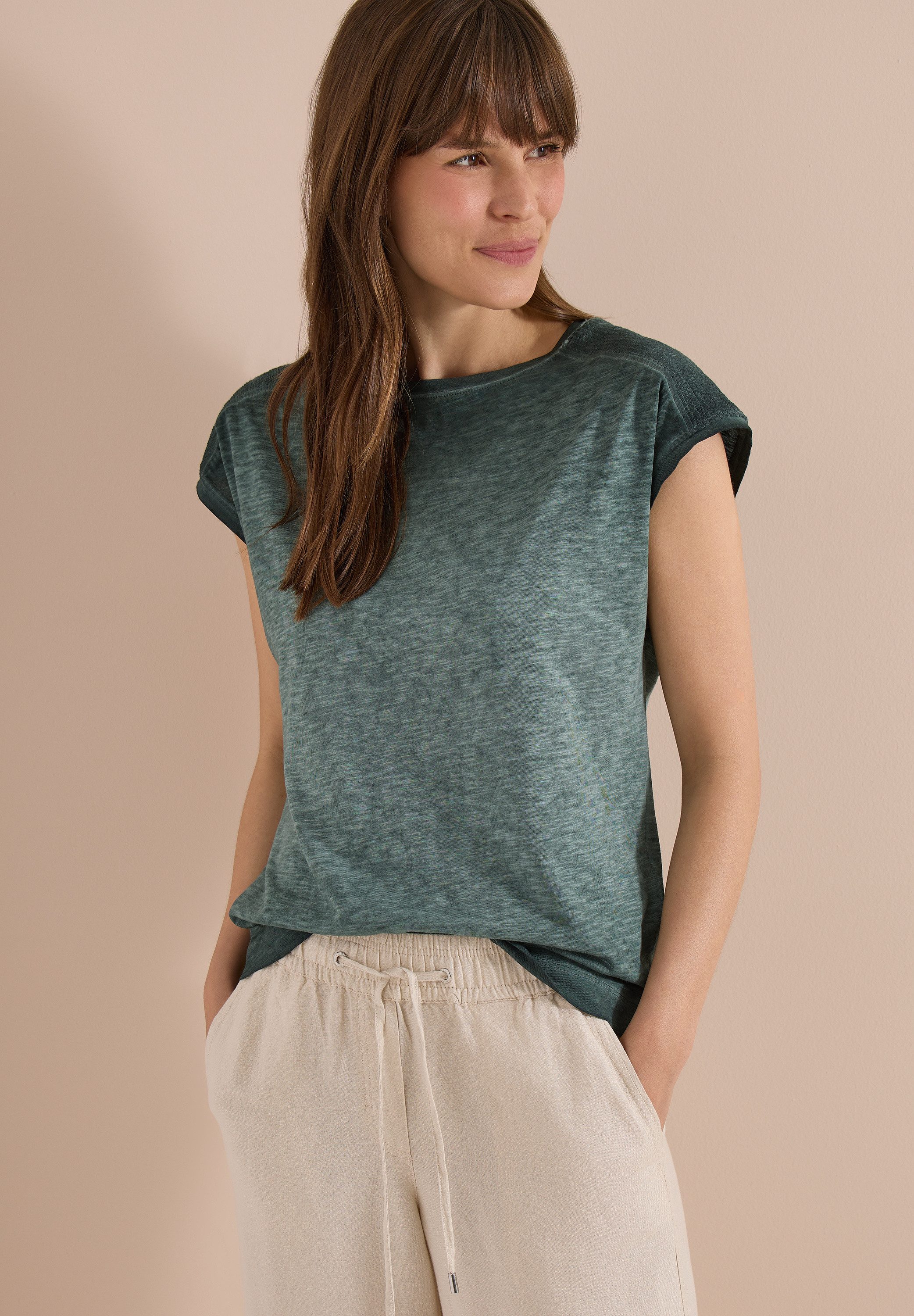 CECIL T-Shirt U-Boot-Ausschnitt, Garment-Dye Optik