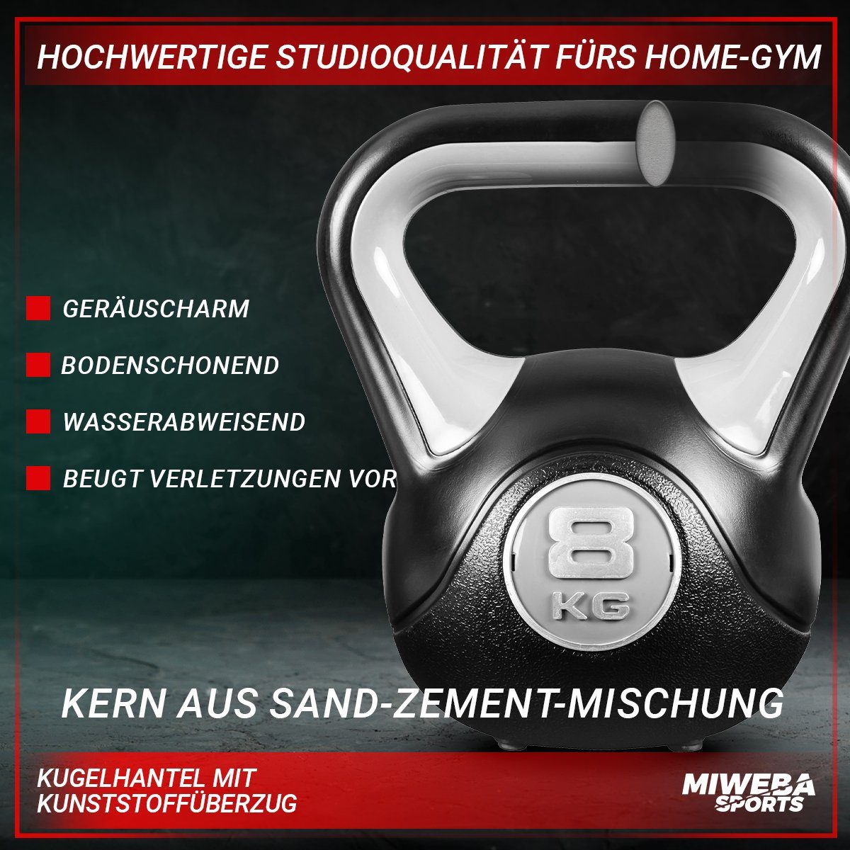 Miweba Sports Kettlebell Kettlebell KB200 - verschiedene Varianten, (Anti-Rutsch-Griff - Hartgummifüße - wasserabweisend - geräuscharm - hochwertige Sand-Zement-Mischung - Profi Fitness Schwunghantel Indoor & Outdoor Workout Ganzkörpertraining Kugelgewicht Kurzhantel Kettle Bell), Kugelhantel Sport Fitness Kraftraining Hantel Gewichte Workout