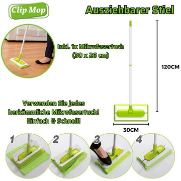 Best Direct® Wischmopp Clip Mop, beutellos, Bodenwischer Teleskopstiel, Nutzung mit Mikrofasertuch, universal